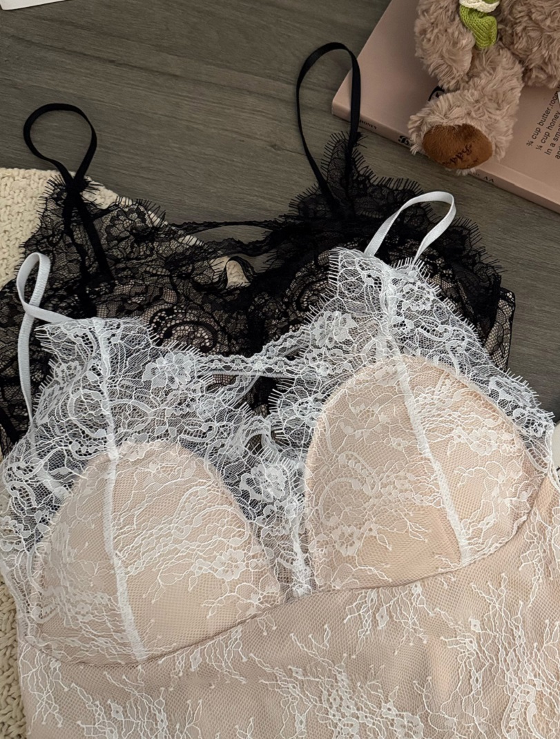性感睫毛蕾絲吊帶背心女用胸墊內搭打底短上衣
