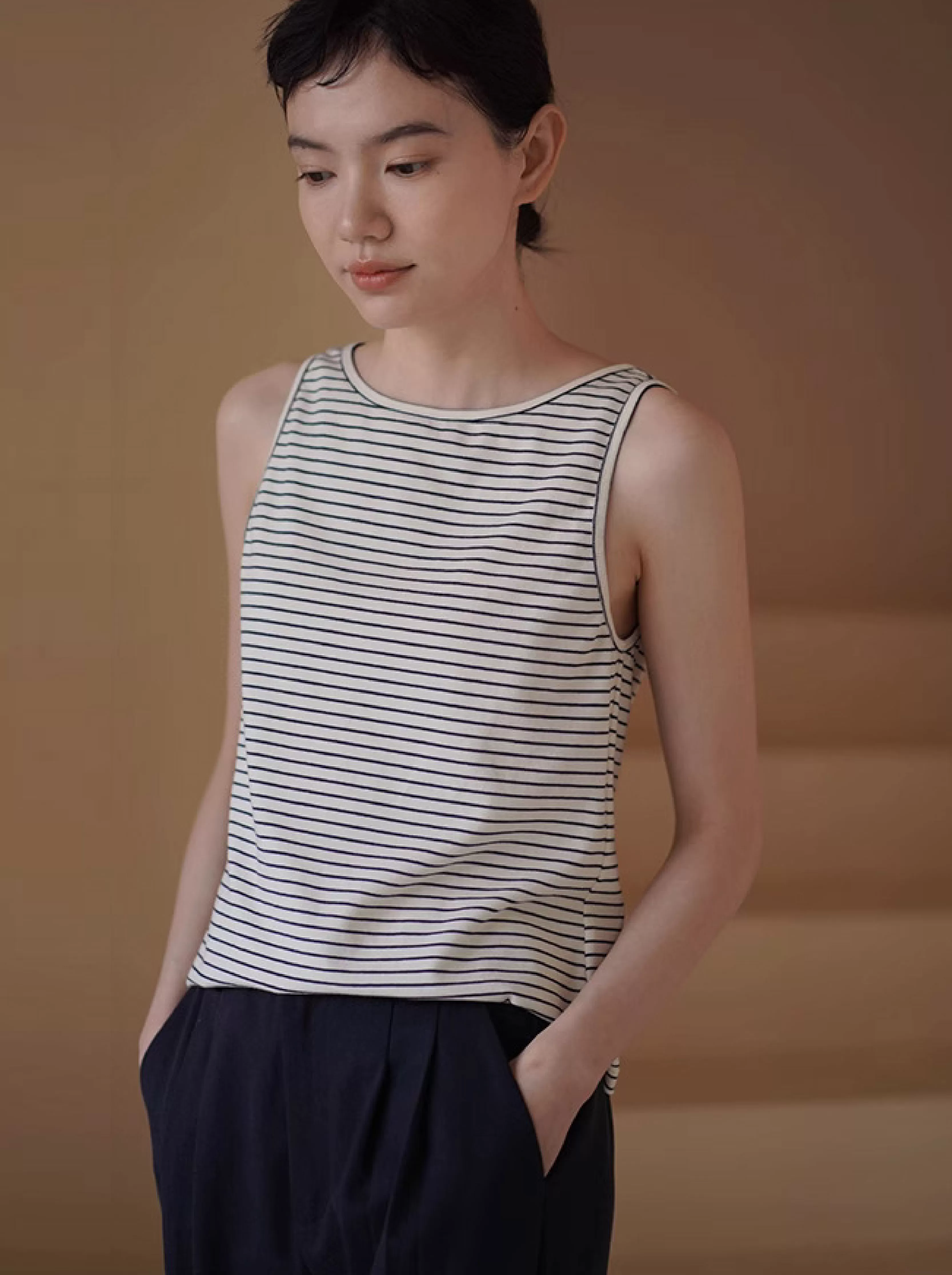 擱淺巴黎法式經典時髦細條紋背心棉感顯瘦疊穿休閒無袖