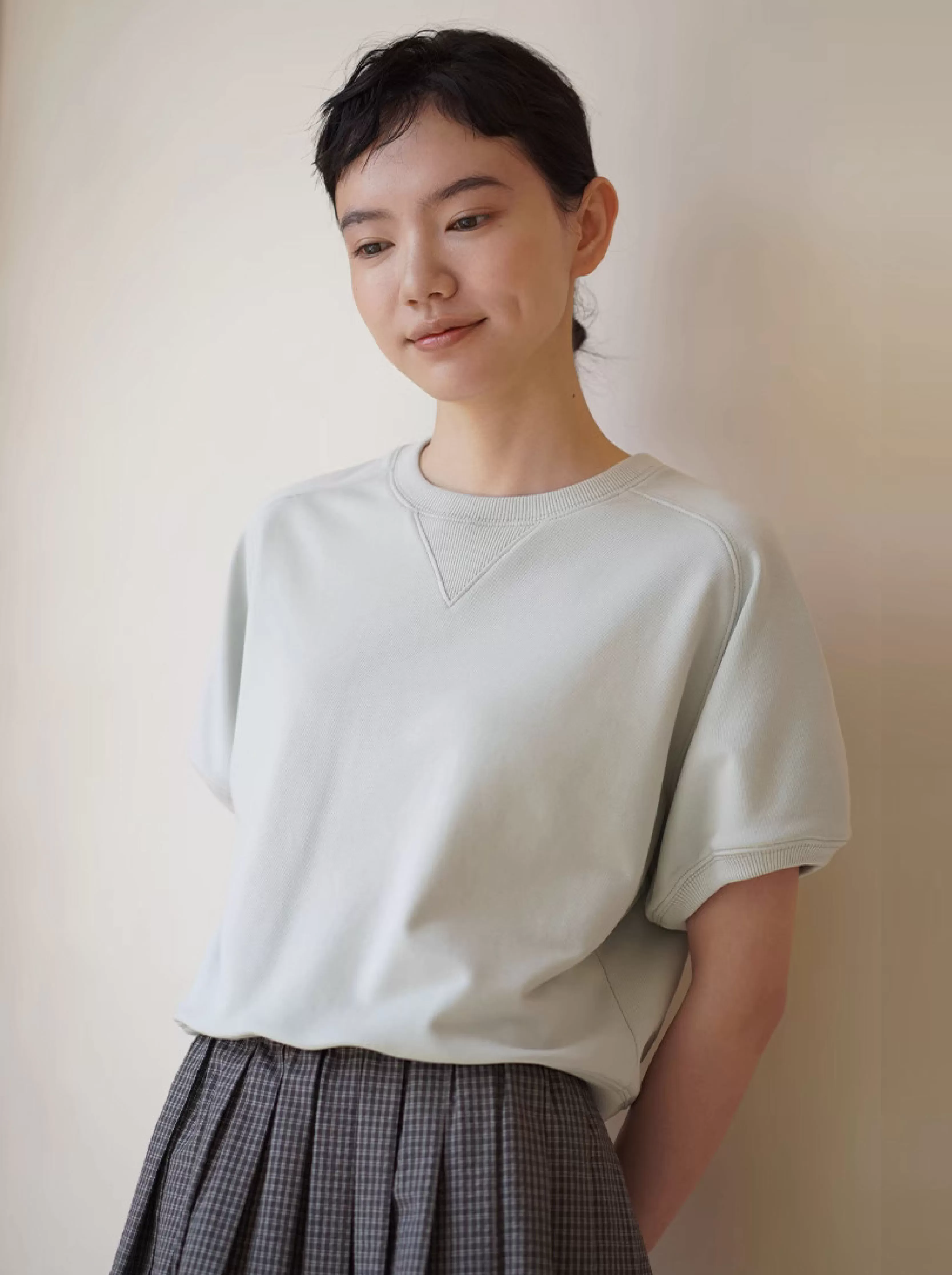 高比例棉柔軟迷你毛圈衛衣布料顯瘦插肩袖寬鬆休閒T恤女