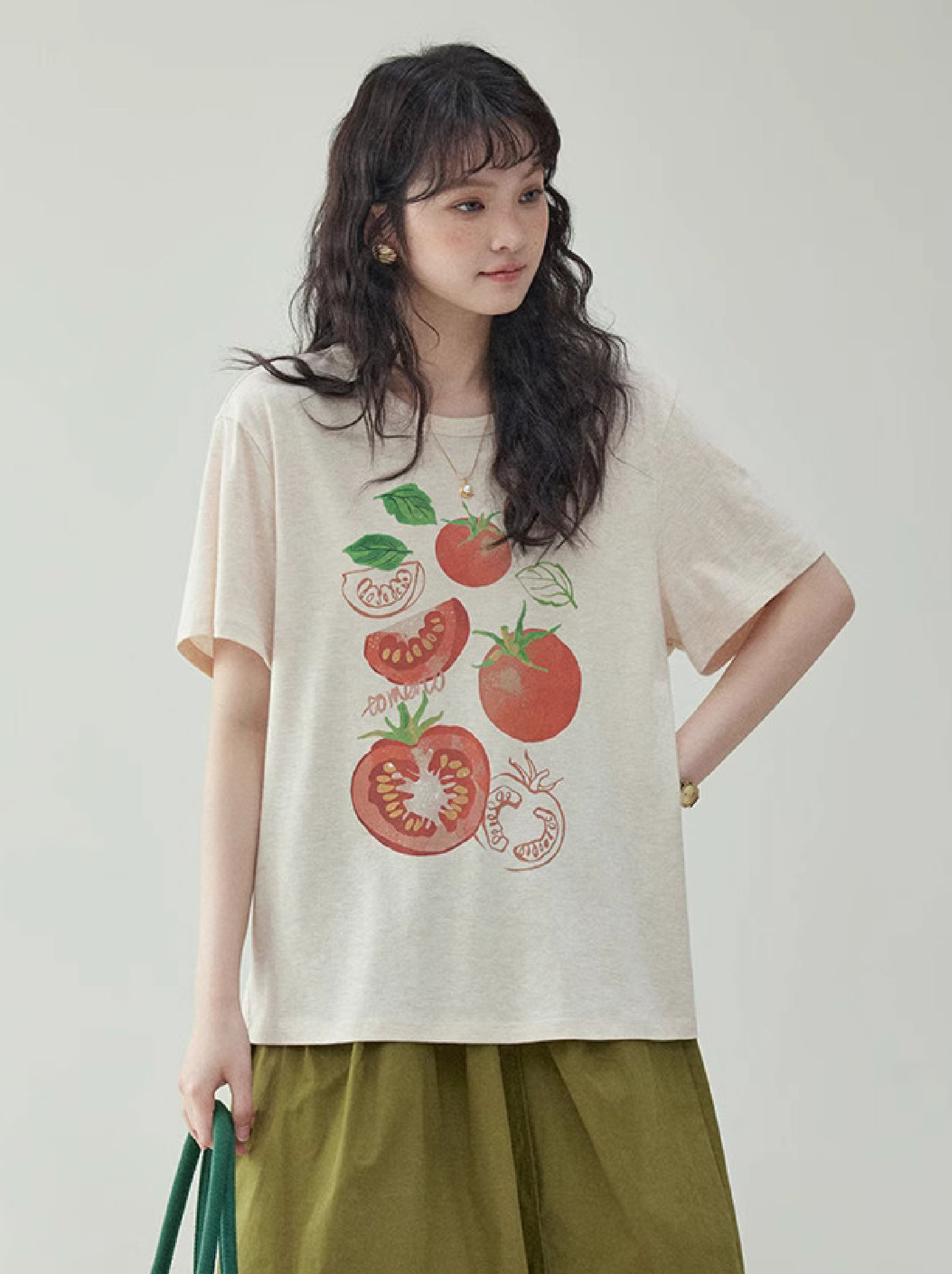 番茄印花圓領純棉短袖T恤女夏季新款少女感上衣