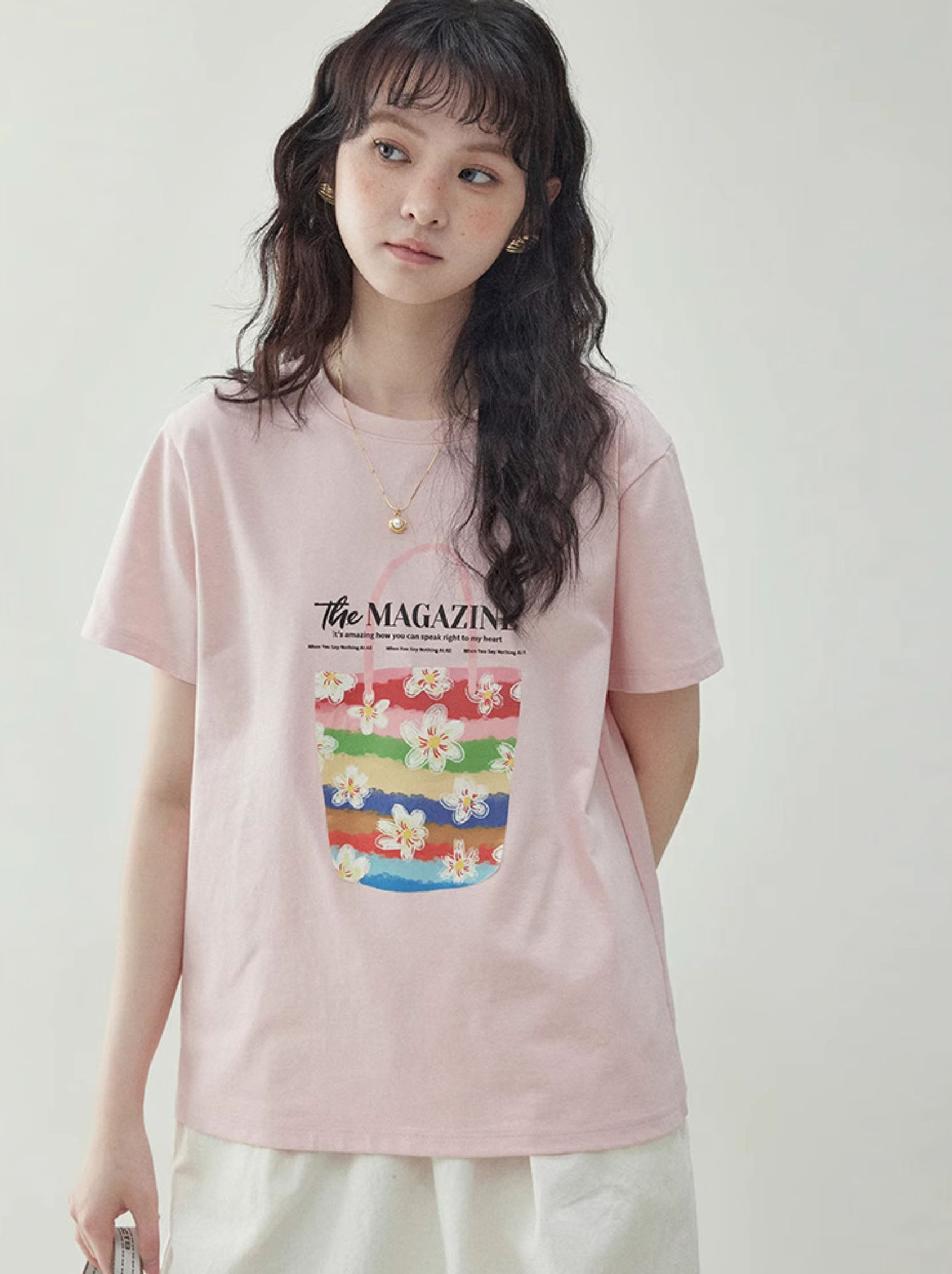 撞色包包印花圓領短袖T恤女款夏季新款少女感上衣