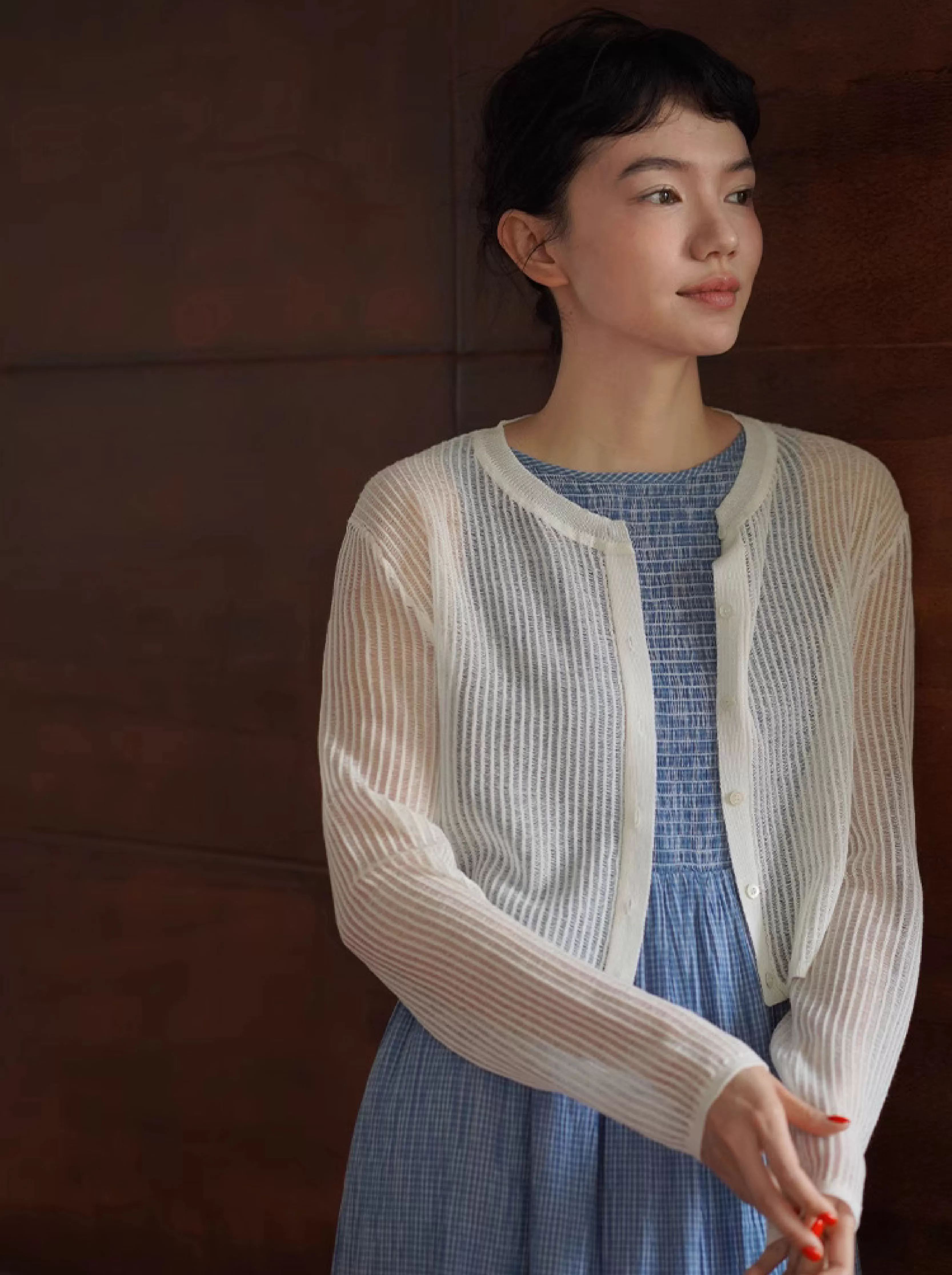 輕盈微風朦朧拉線絞花鏤空針織涼爽冰麻透氣防曬開衫女