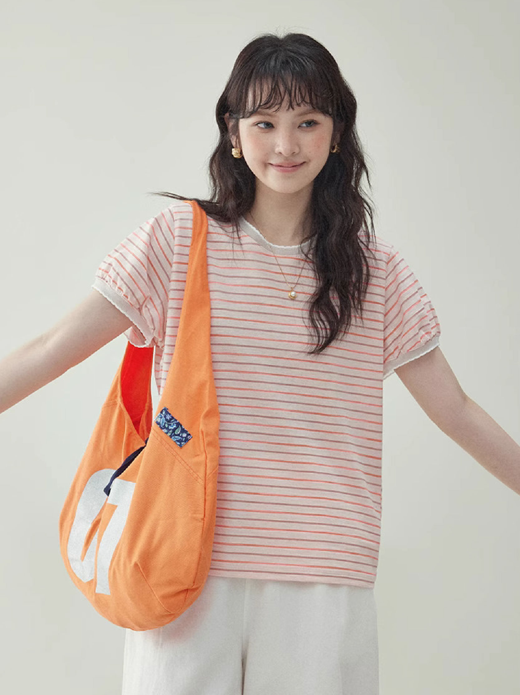 撞色條紋寬鬆短袖T恤女夏季新少女感百搭上衣