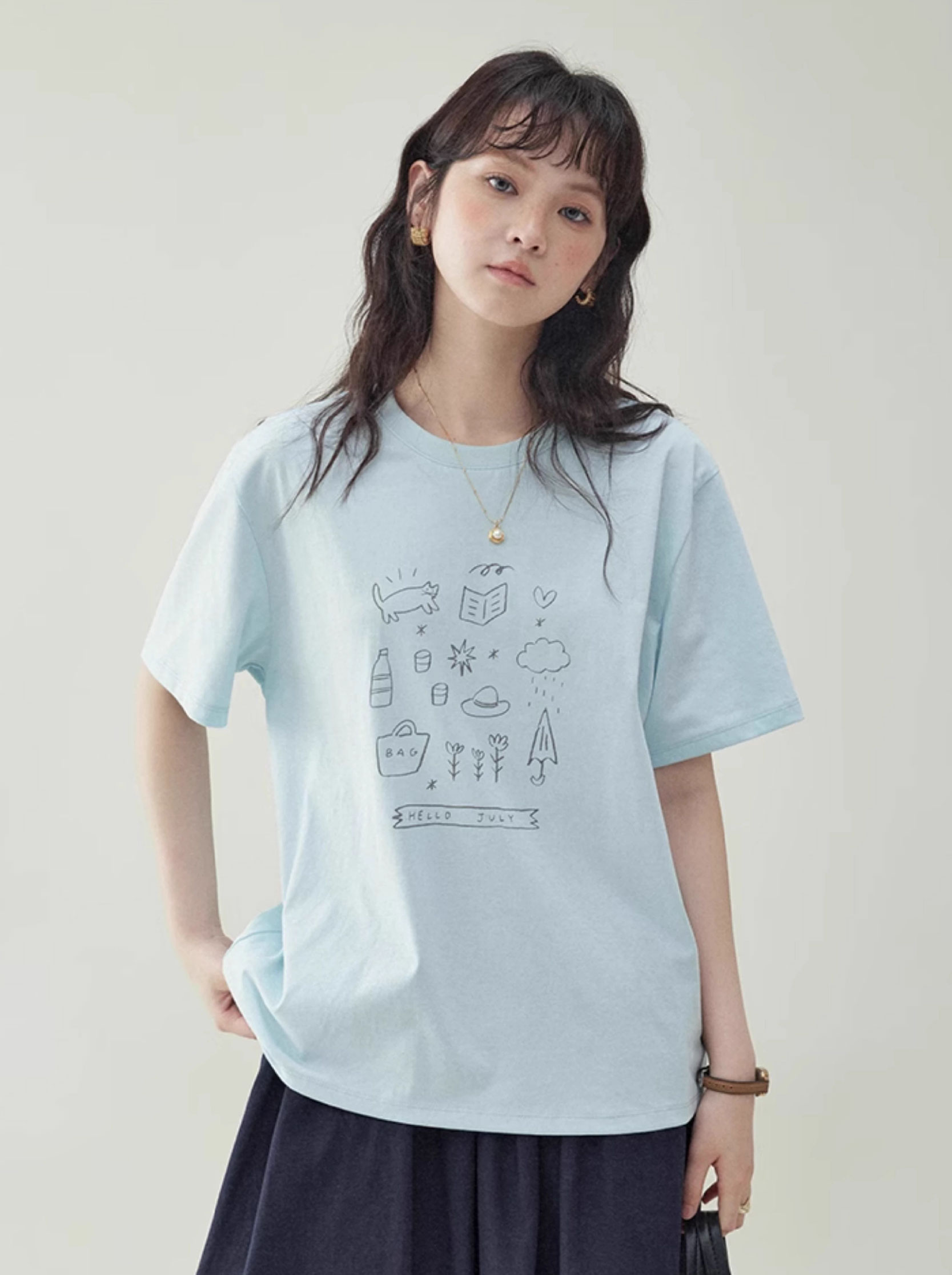 簡約印花純棉短袖T恤女25夏季新款休閒寬鬆上衣