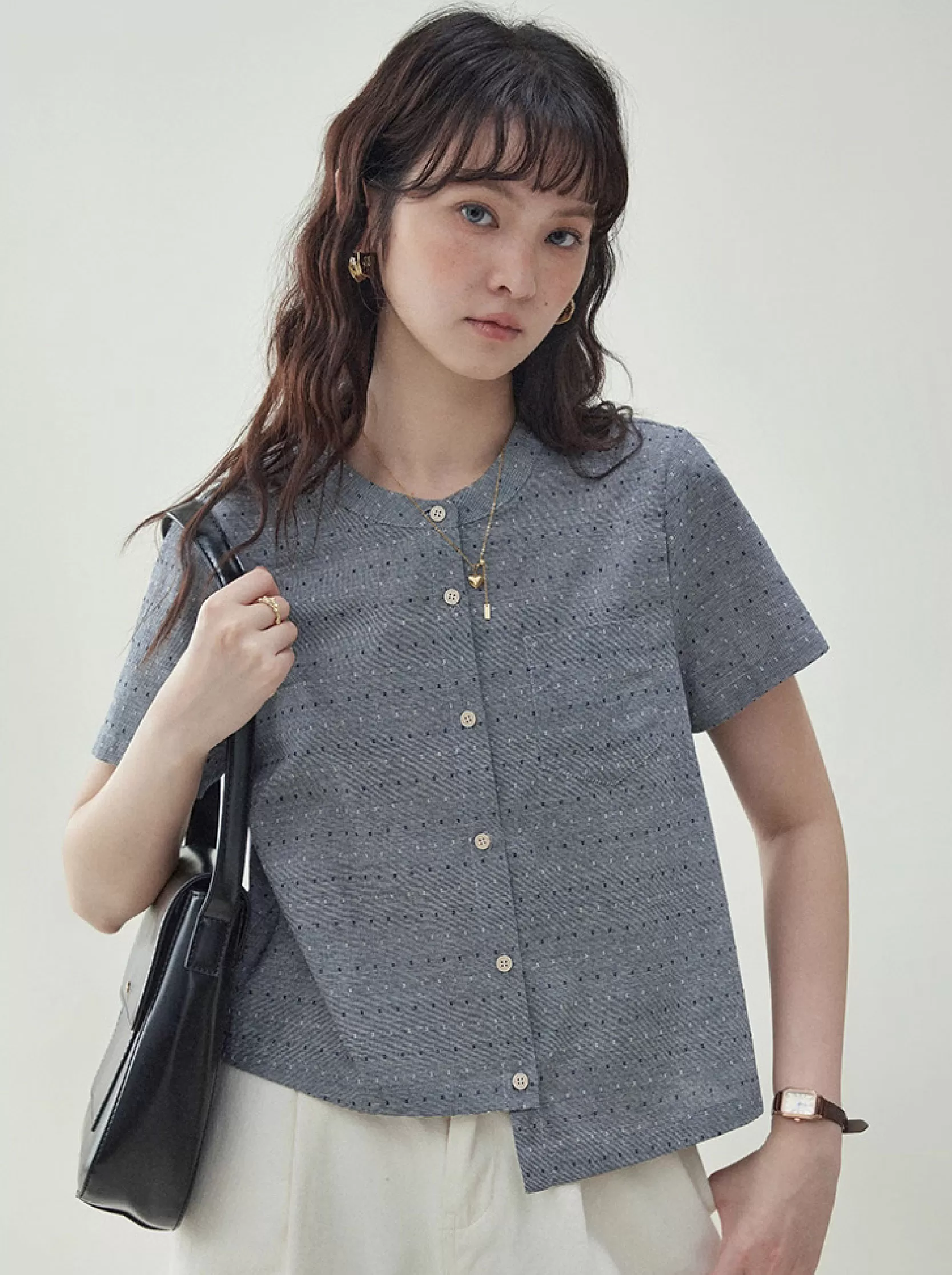 不規則下擺純棉襯衫女夏季新款寬鬆短袖上衣