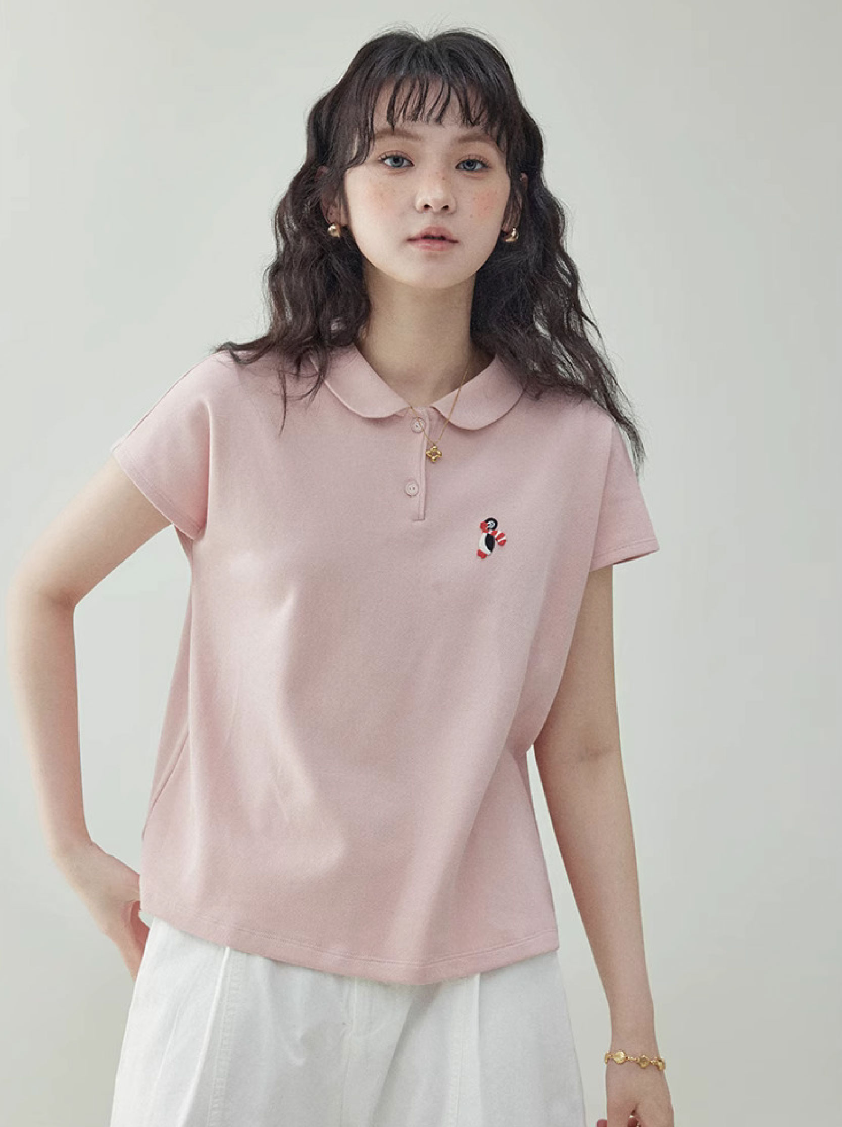 娃娃領企鵝刺繡T恤女夏季新款甜美短袖上衣