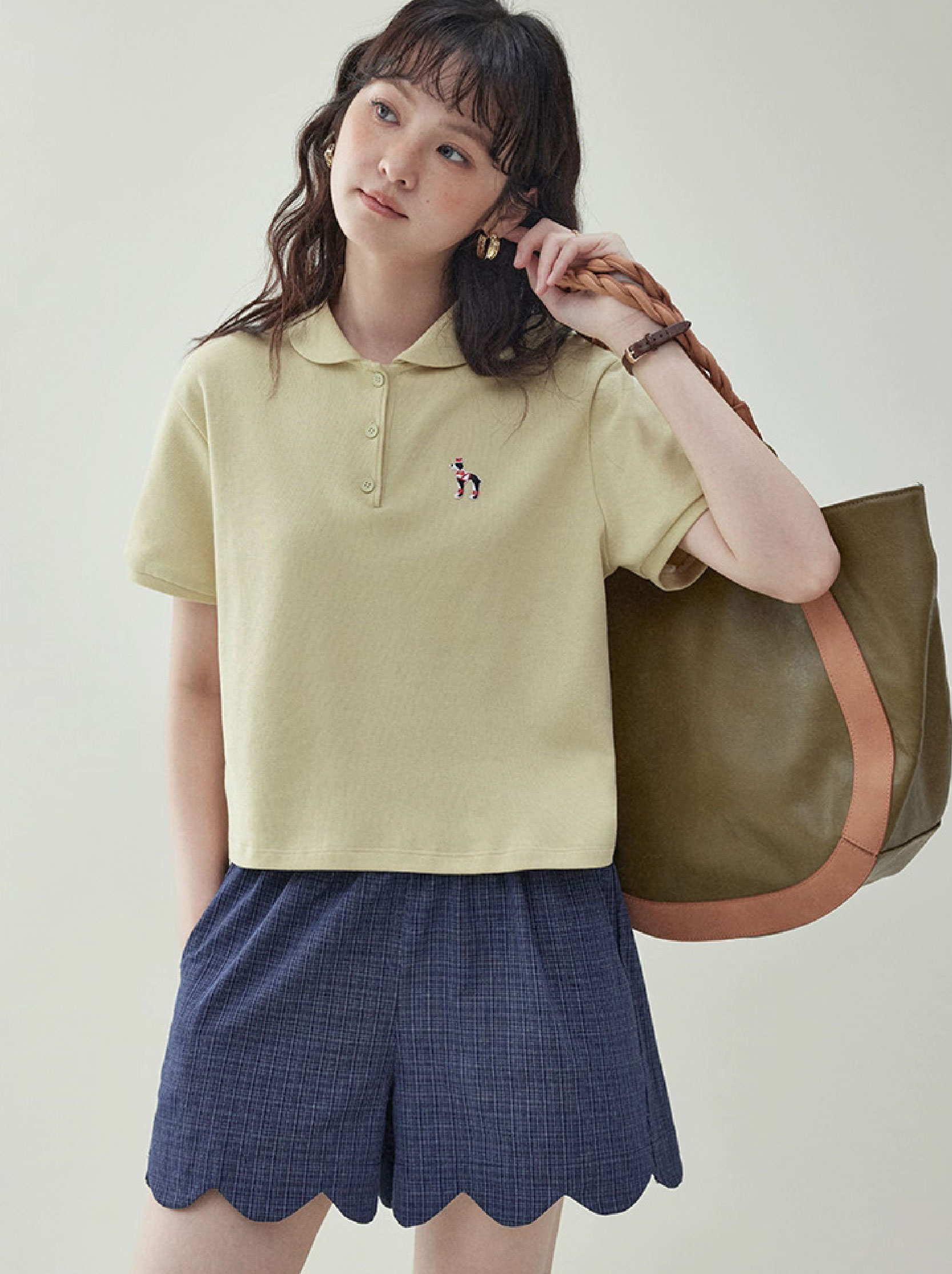 小狗刺繡娃娃領短袖T恤女夏季新款減齡寬鬆上衣