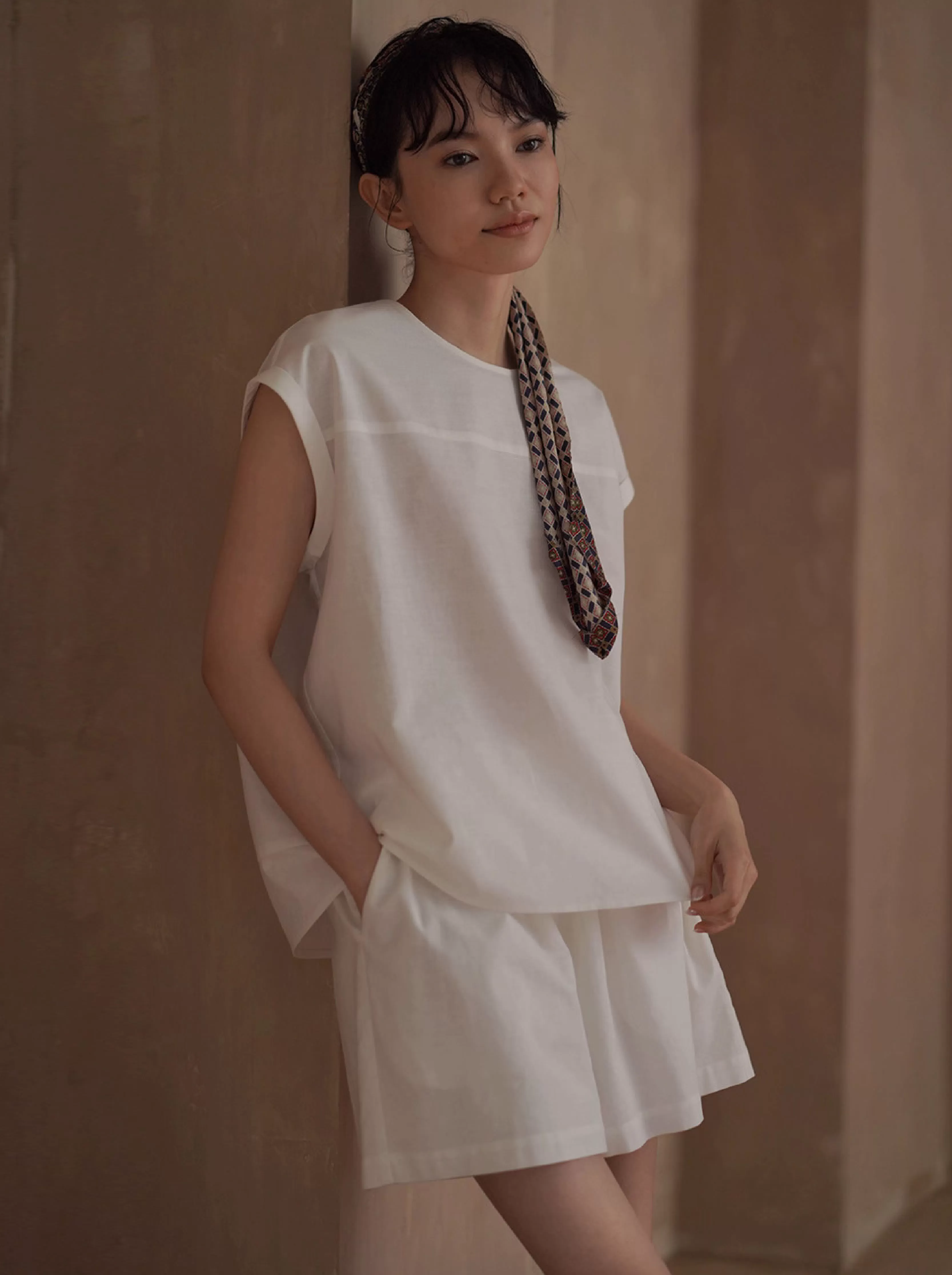 月光沙灘亞麻棉混紡度假透氣涼爽寬鬆上衣短褲兩件套裝