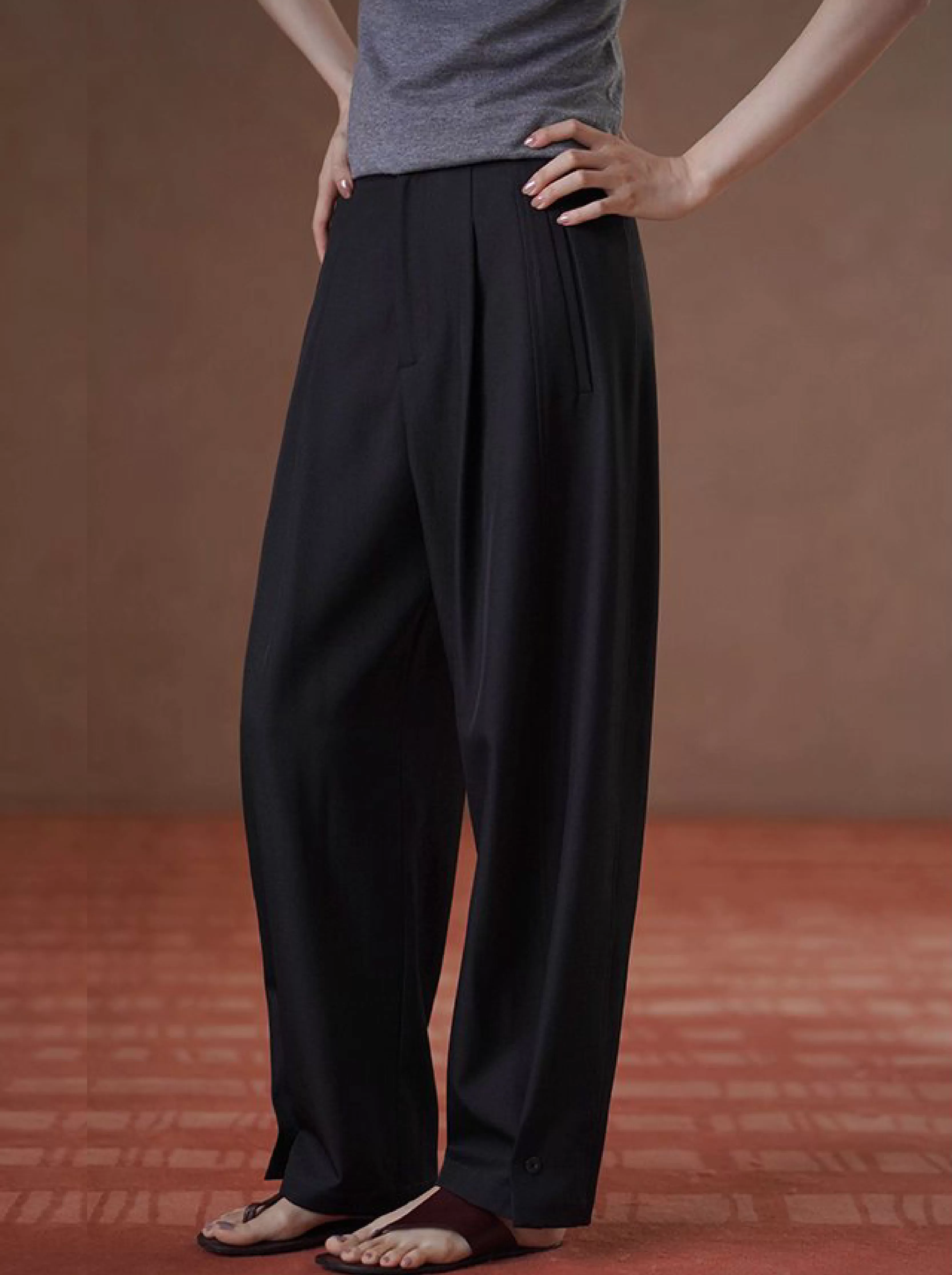 晨會通勤西裝褲垂順顯瘦可調腳口設計通勤闊腿長褲女