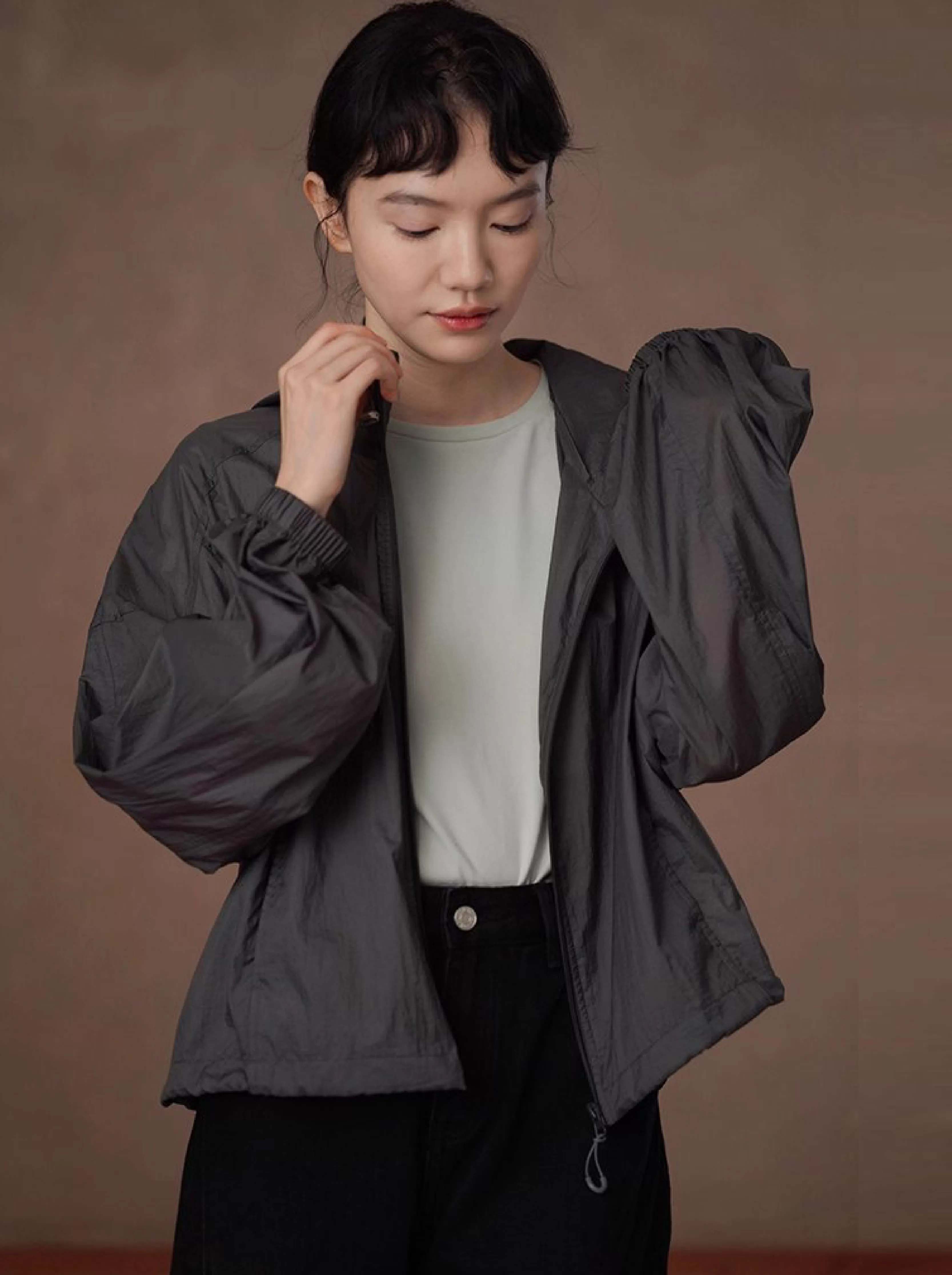 登山日外套薄爽戶外工裝連帽寬鬆落肩顯瘦長袖沖風衣女