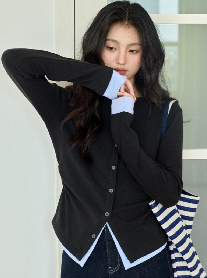 大尺碼胖mm正肩假兩件t恤女內搭打底衫秋季長袖上衣