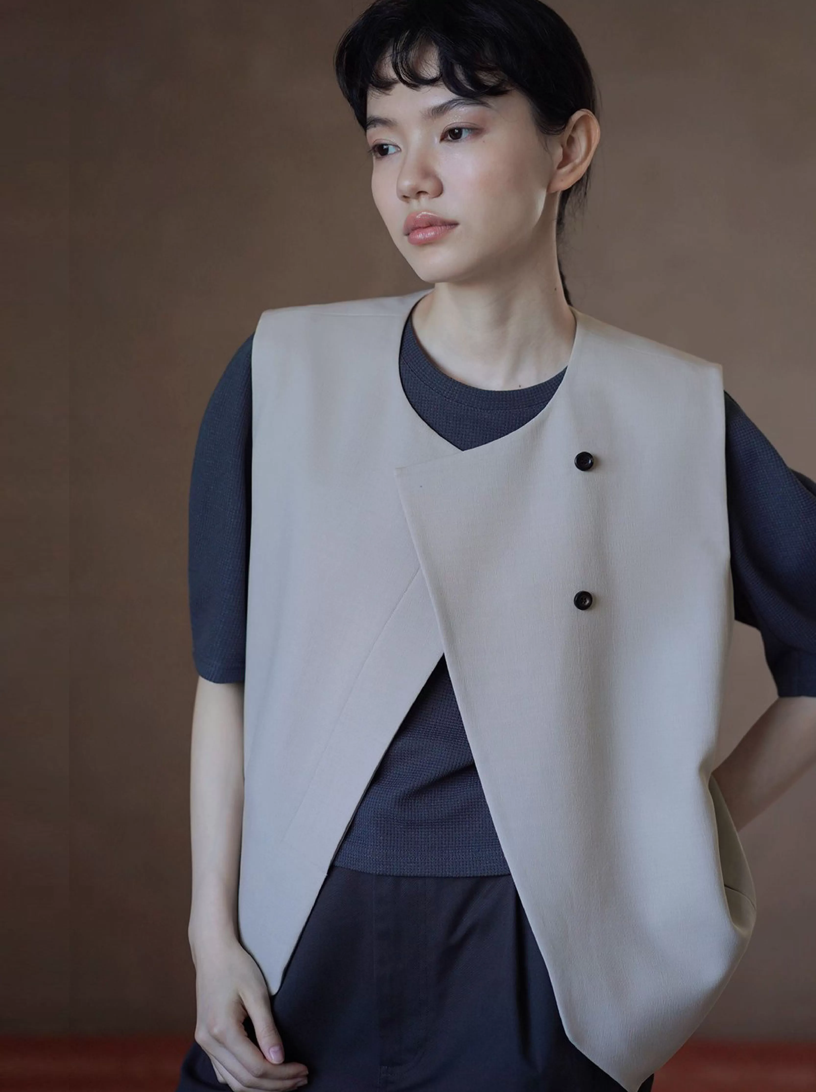 拿捏老錢風簡約寬鬆顯瘦馬甲法式疊穿通勤圓領百搭外套