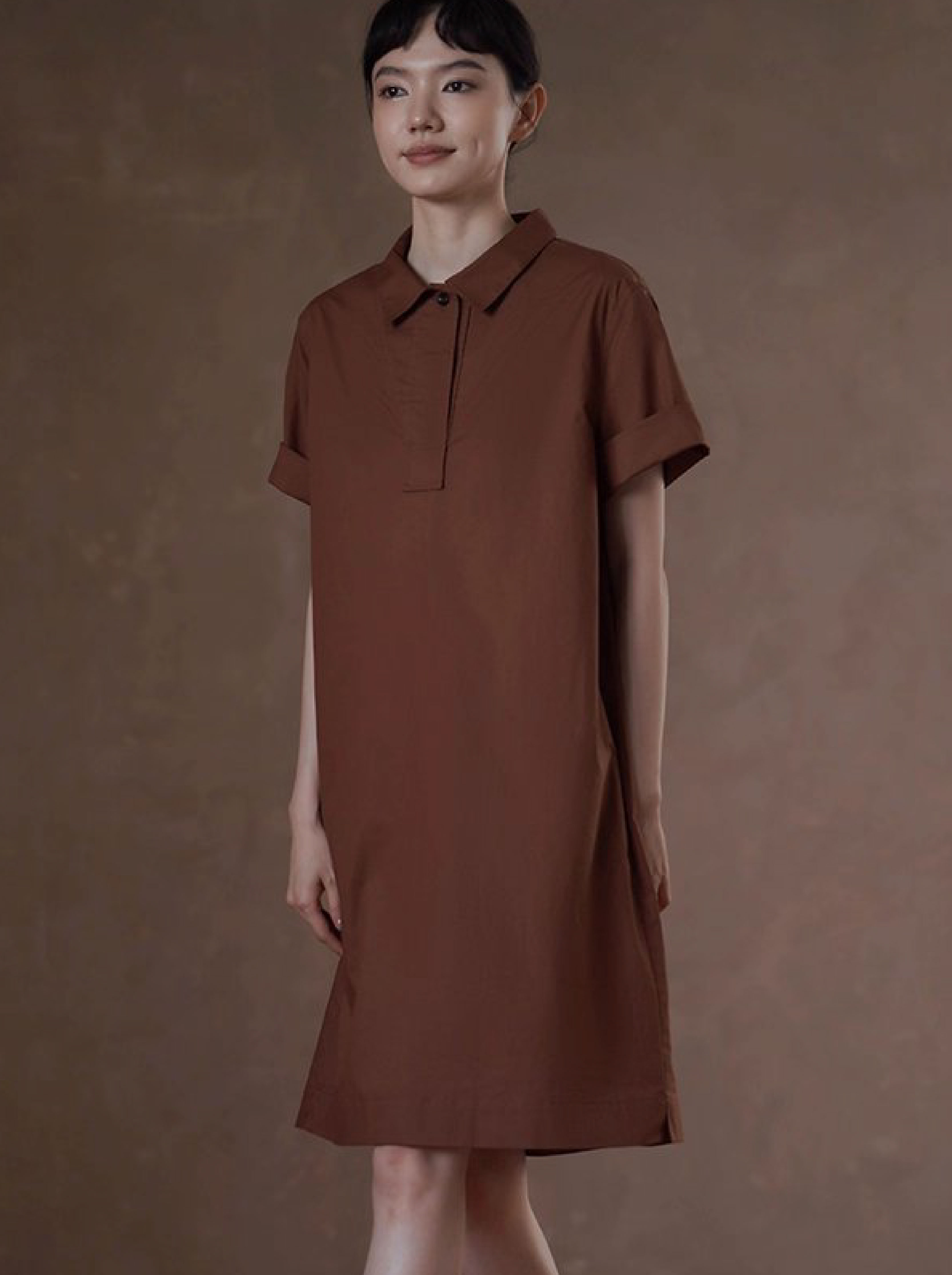 奶柿西達襯衫裙100棉挺括寬鬆顯瘦Polo短袖小個子洋裝
