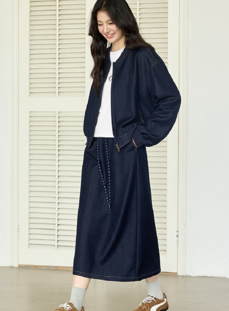 大尺碼棒球外套女半身長裙兩件套天絲牛仔套裝