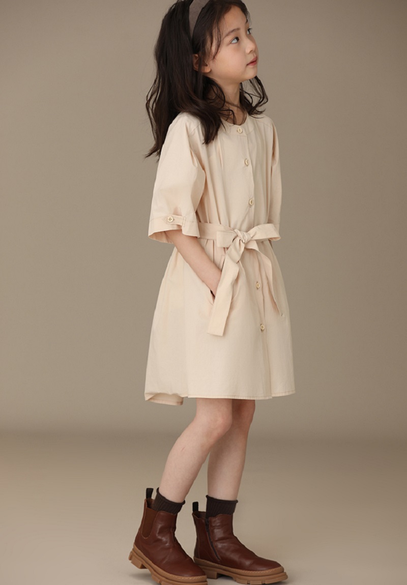 法式氣質純棉單排扣繫腰帶兩用式風衣和連身裙洋裝