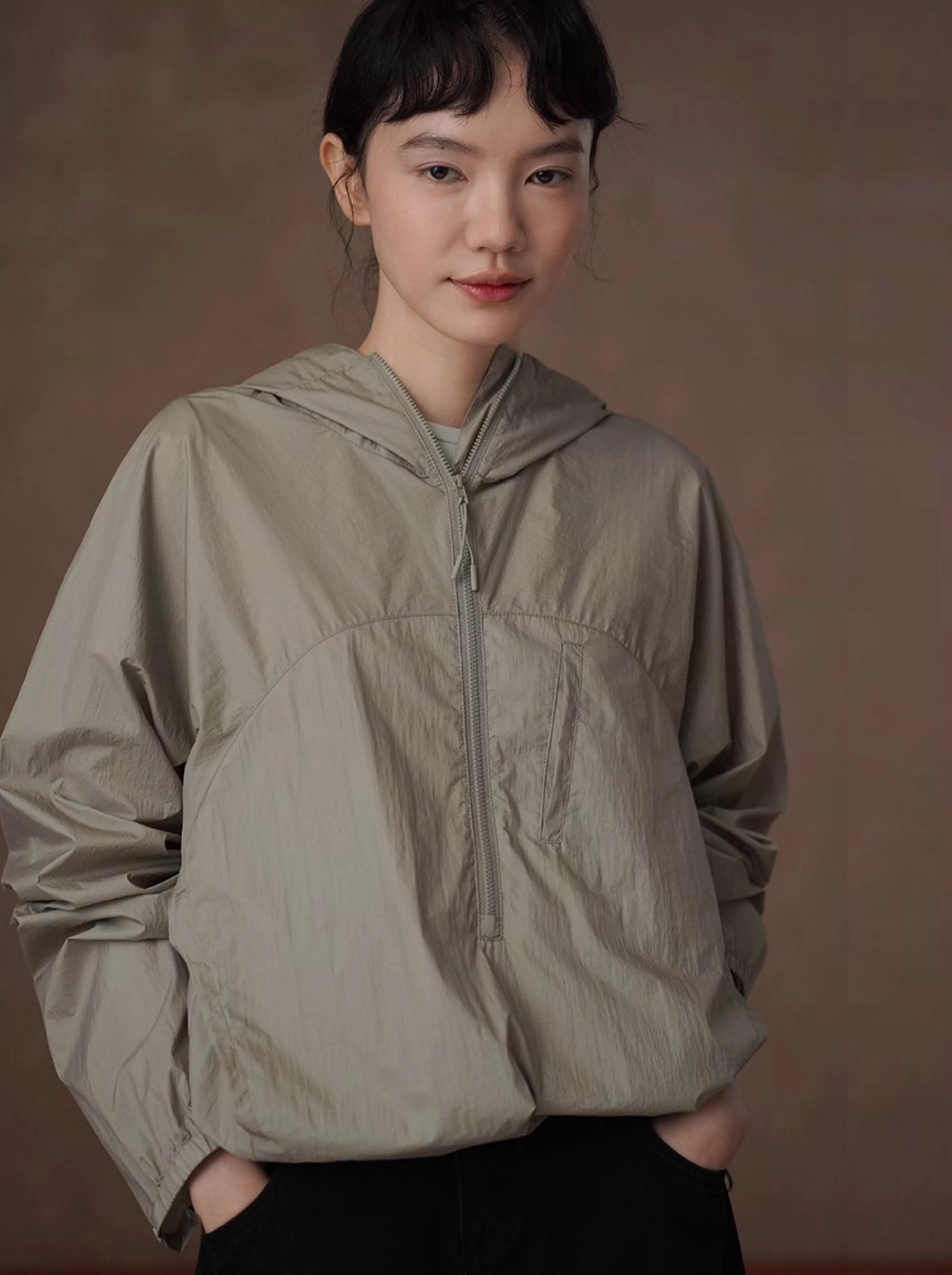 輕薄海苔工裝輕戶外上衣透氣寬鬆顯瘦拉鍊連帽沖風衣女