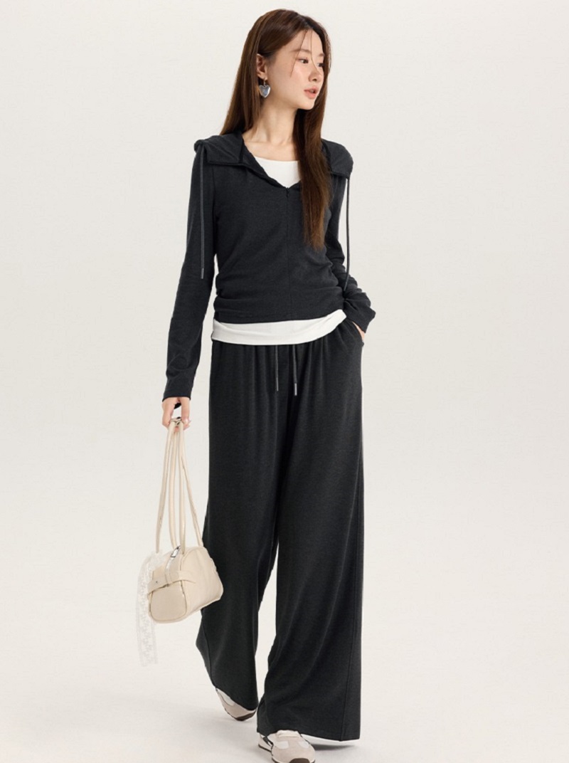 大尺碼新款兩件連帽T恤女寬鬆闊腿褲休閒時尚套裝