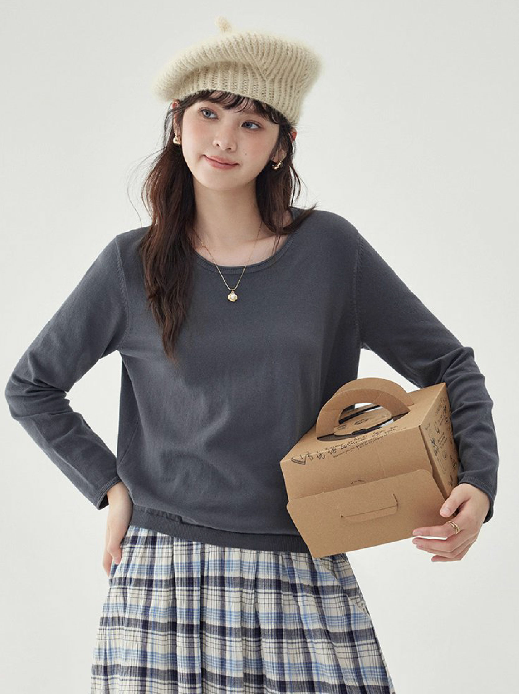 韓系純色毛衣長袖針織衫女秋季新款圓領純棉上衣