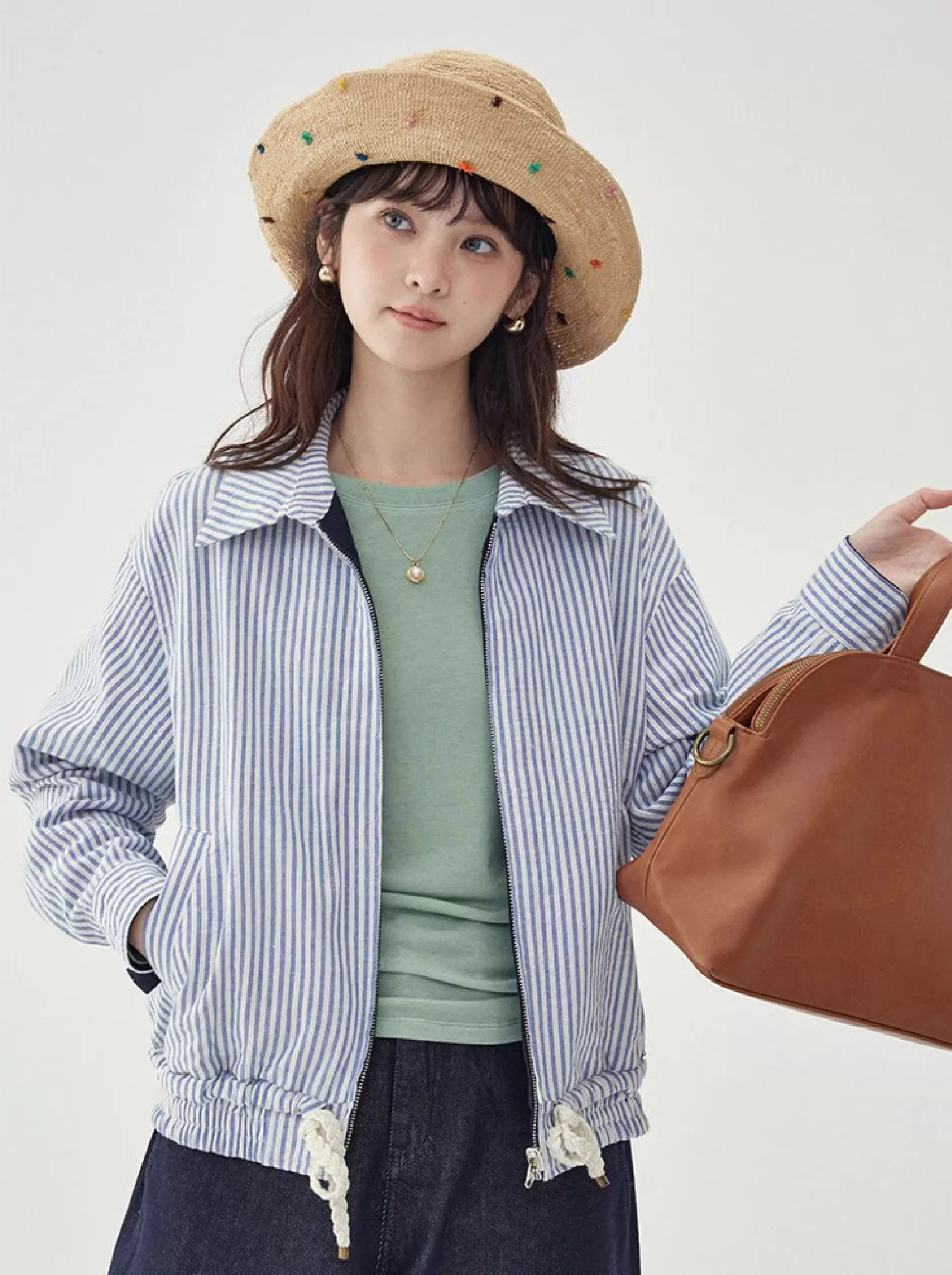 韓國翻領兩面穿拉鍊外套女秋季新款純棉長袖上衣