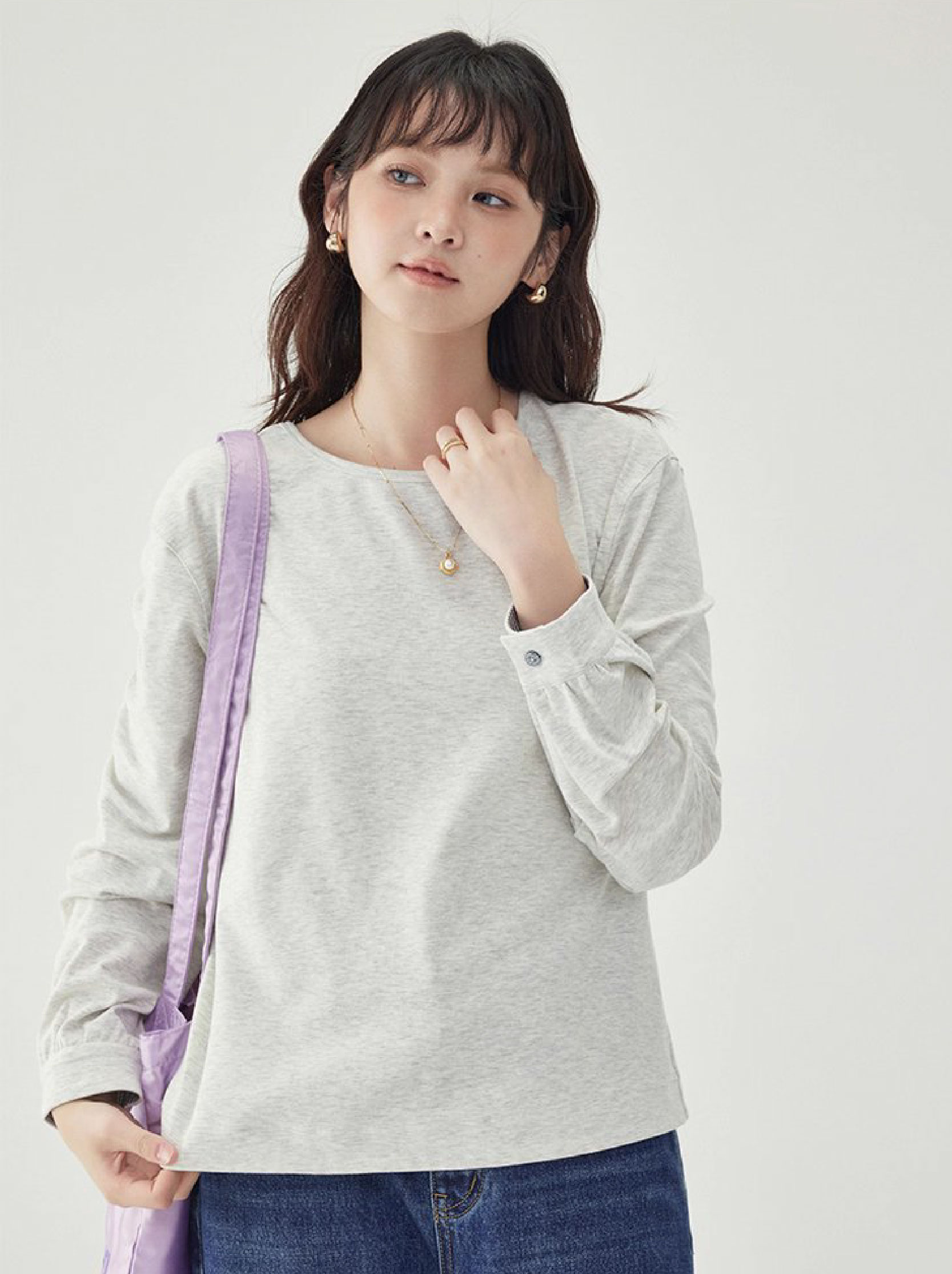 後排扣繫帶圓領衛衣T恤女秋季新款寬鬆長袖上衣