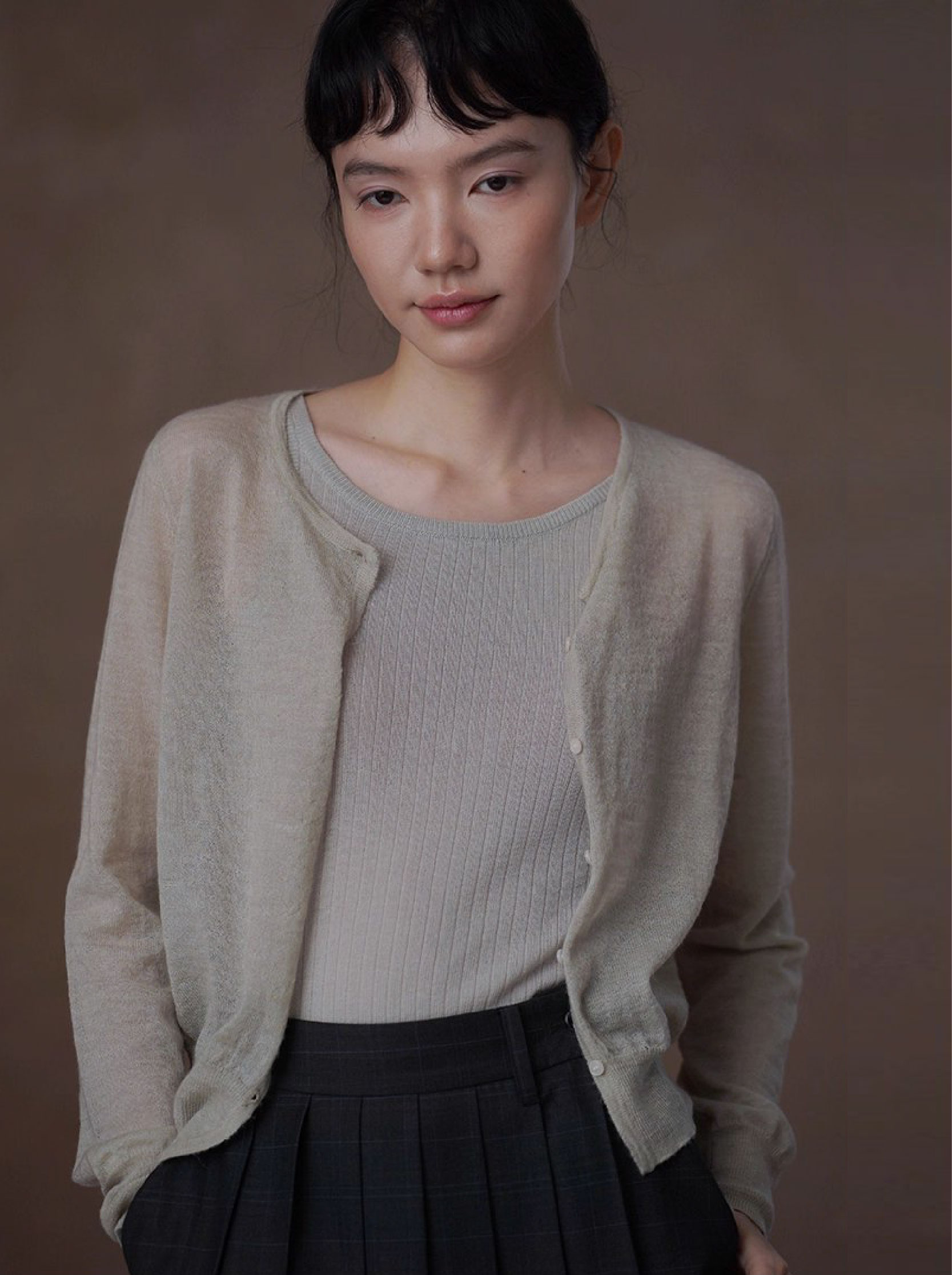 輕柔糯感薄款羊駝綿羊毛混紡蓬鬆朦朧正肩顯瘦針織外套