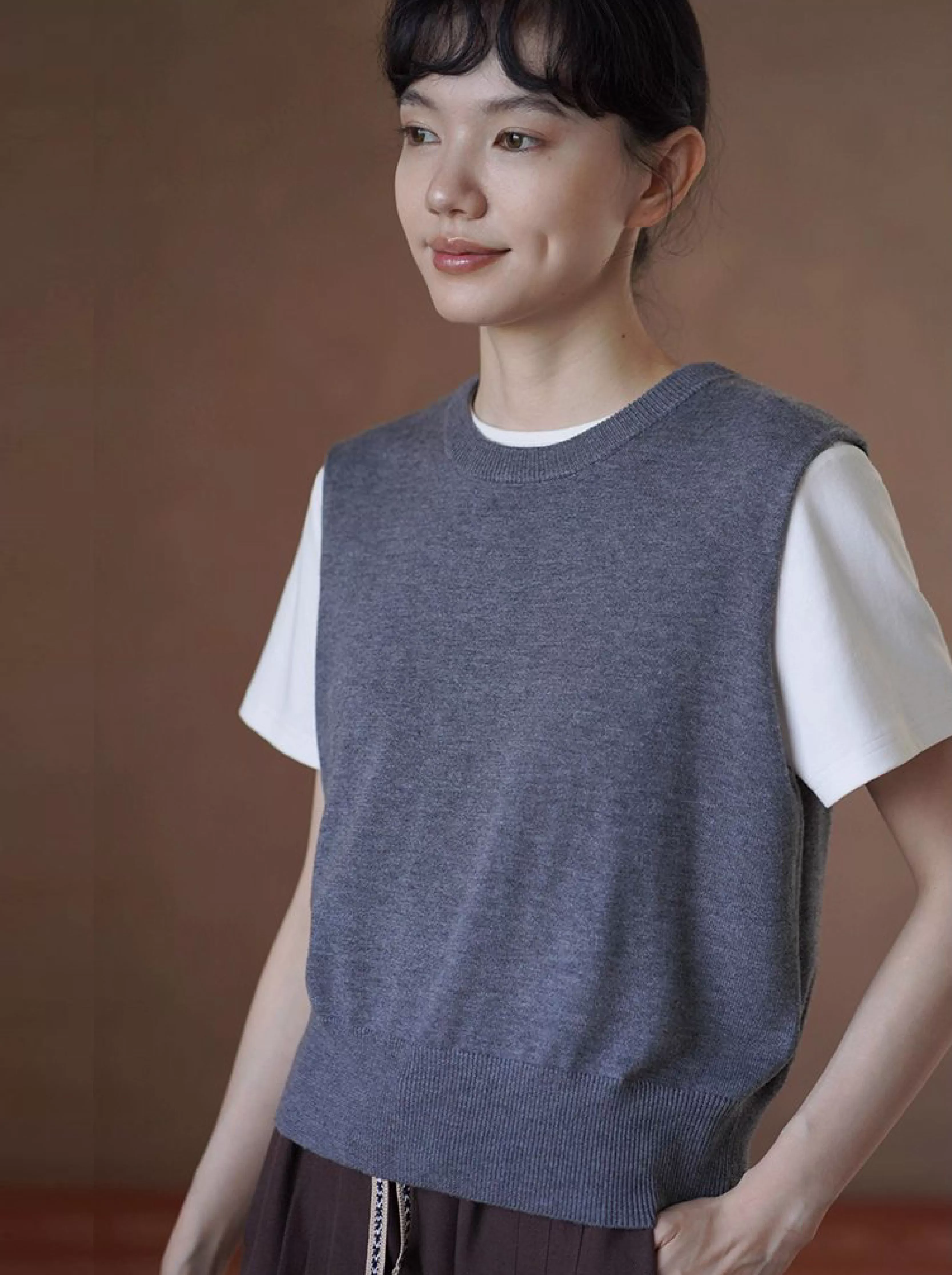 秋冬不可或缺時髦老錢圓領羊毛混紡百搭針織背心女