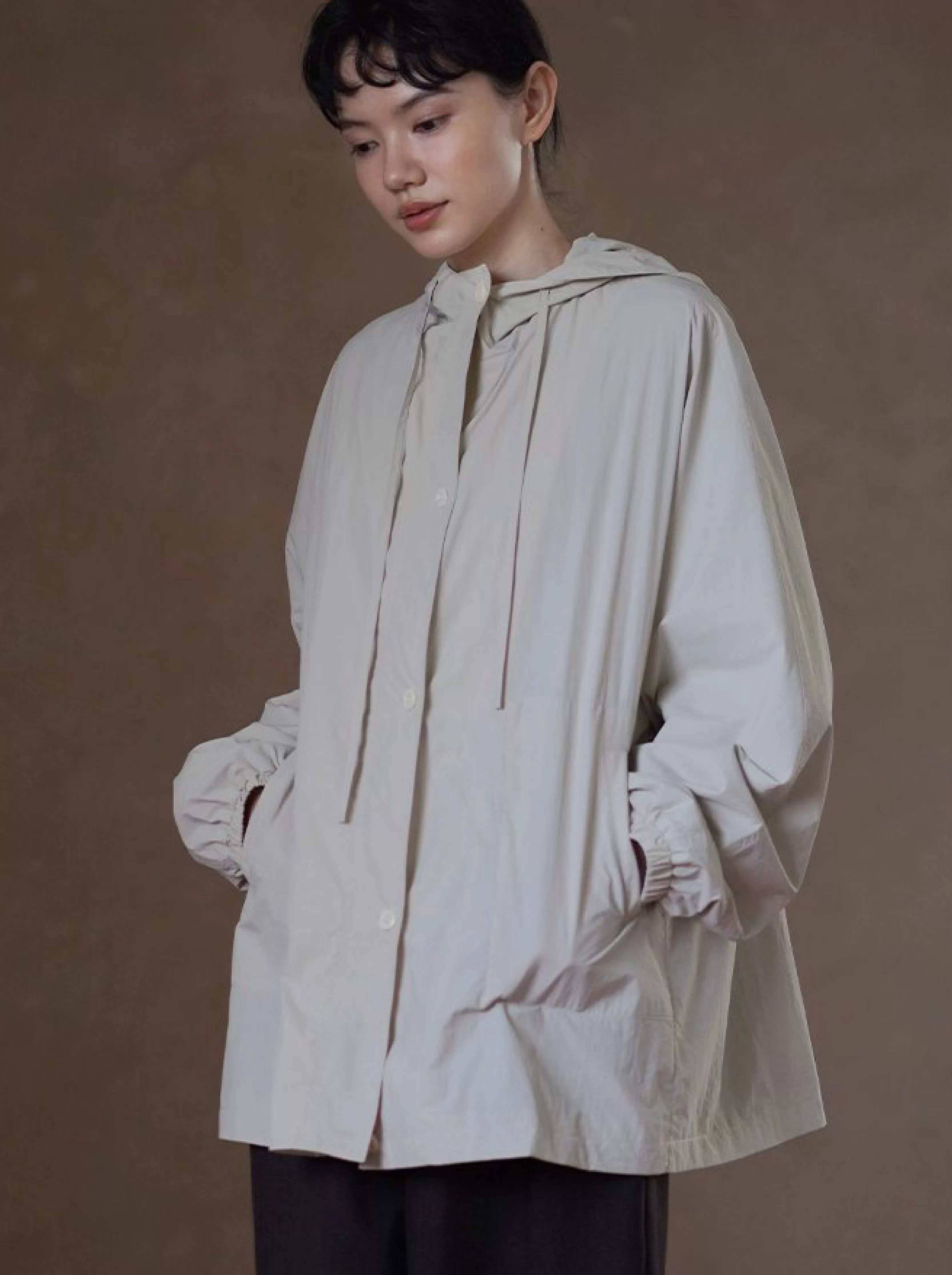 輕盈挺括山系少女外套寬鬆顯瘦連帽中長款輕戶外風衣女