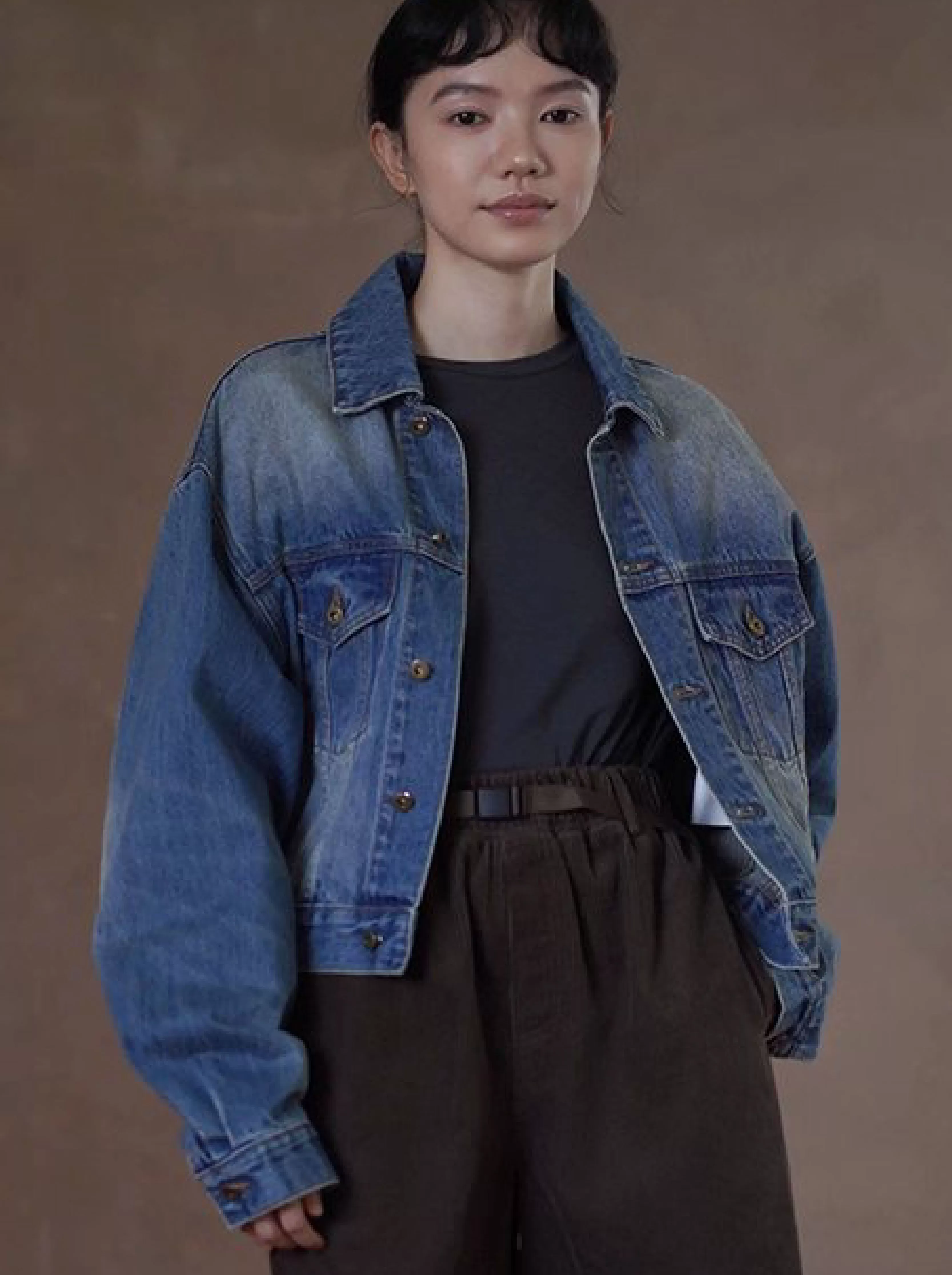 重回80年復古磨白柔軟水洗高克重長絨棉寬鬆牛仔外套女