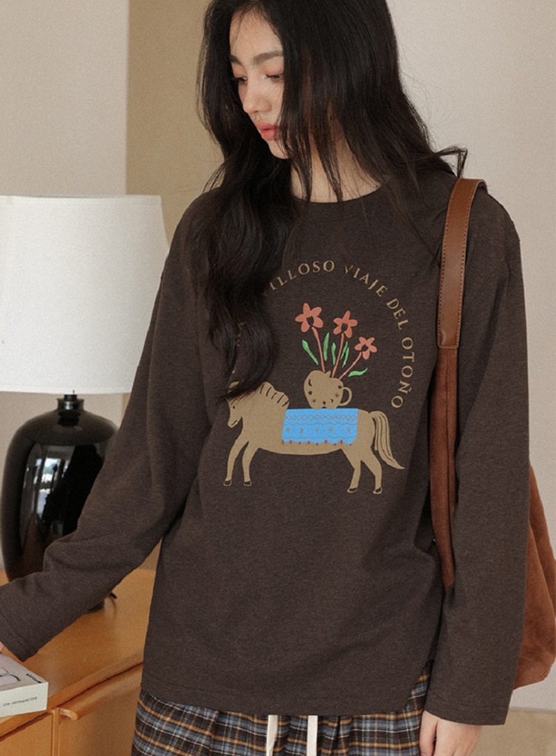 大尺碼胖mm長袖T恤秋季琥珀流光穿搭咖色上衣