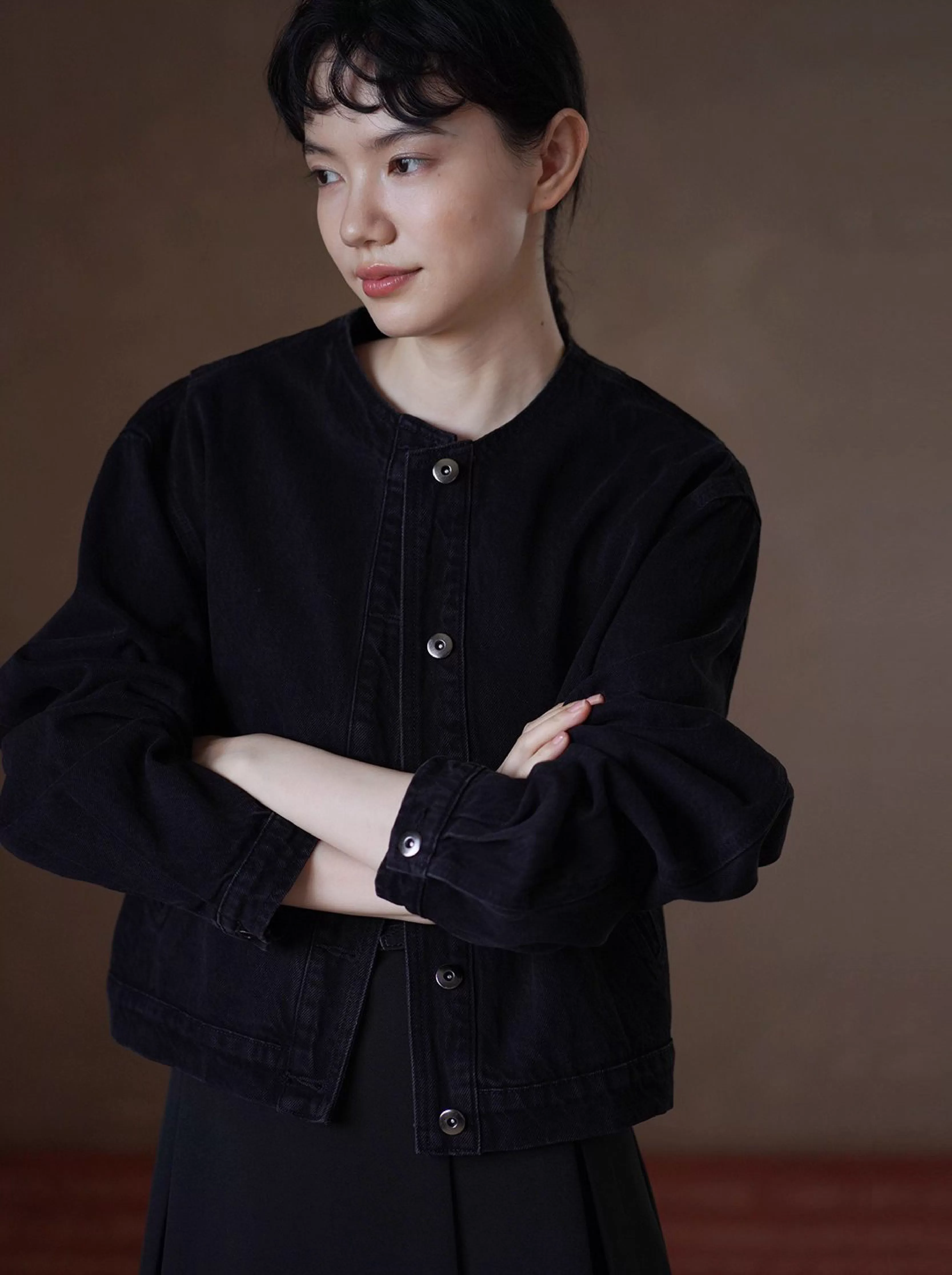 龐克牛仔做舊復古水洗寬鬆輪廓短款圓領顯瘦小個子外套