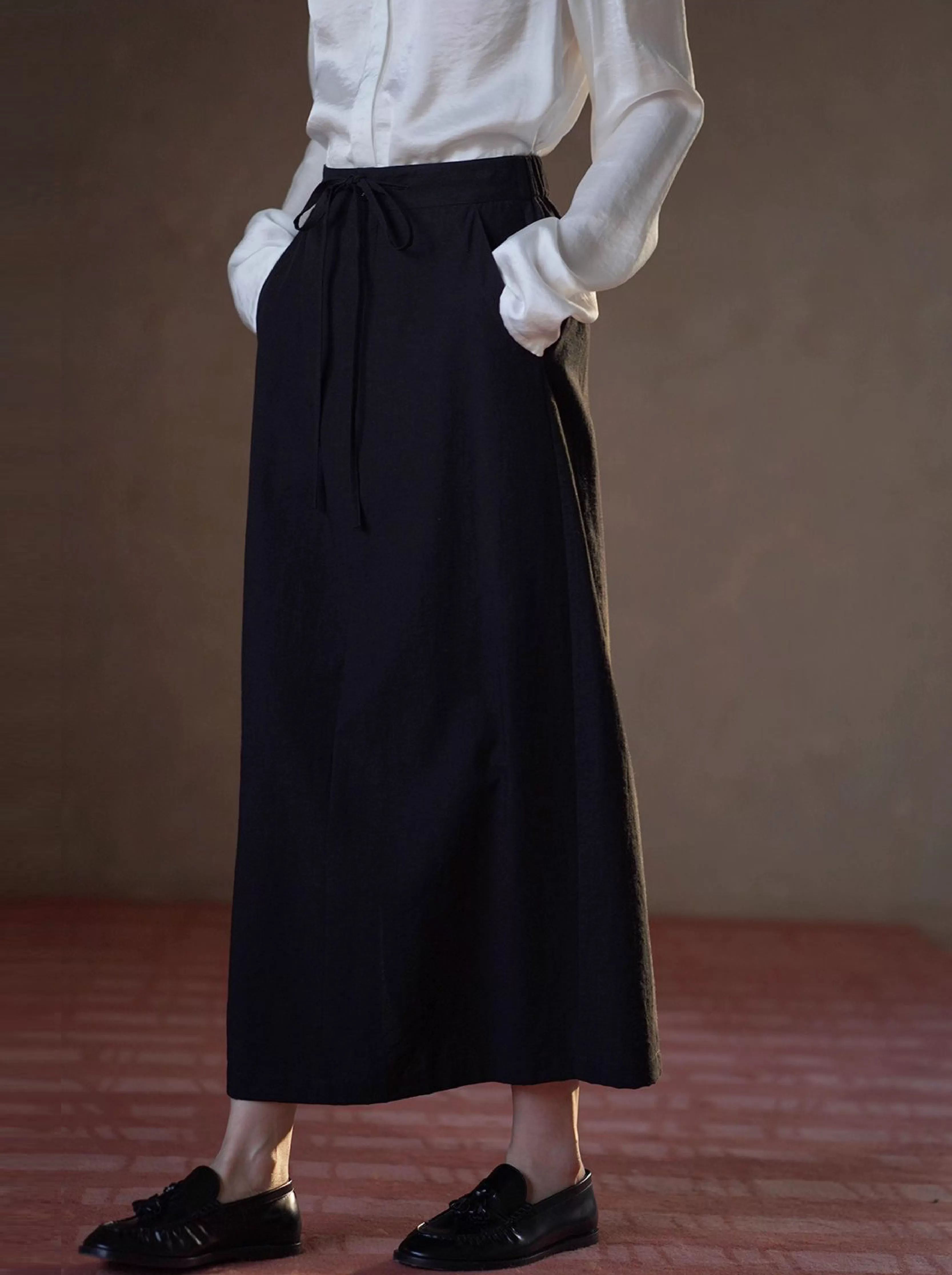 不出錯都會通勤基本款半身裙繫帶顯瘦H型直筒高腰裙女