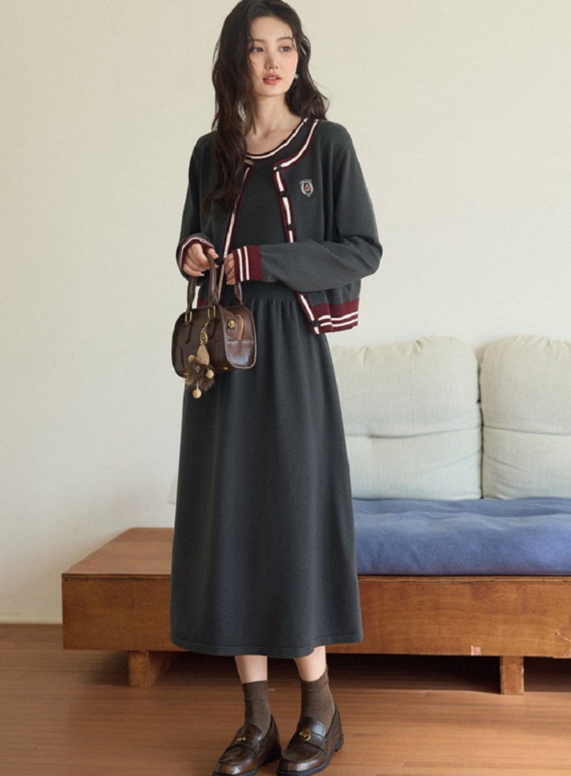 大尺碼套裝背心連身裙洋裝針織開襟衫兩件套裝