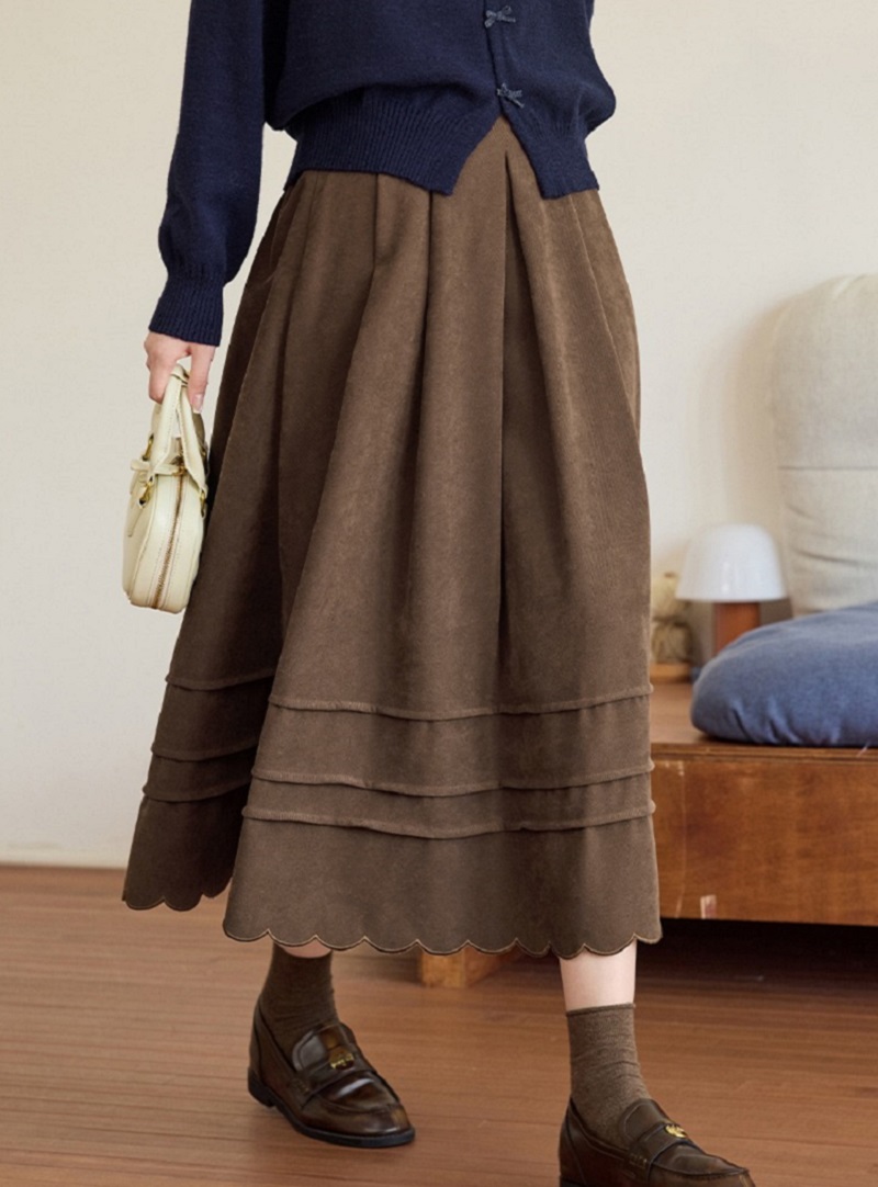 大尺碼琥珀流光風穿搭咖色半身長裙