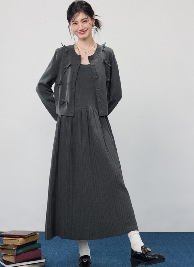 中大尺碼胖mm長裙針織開襟衫外套套裝2025穿搭洋裝兩件套裝