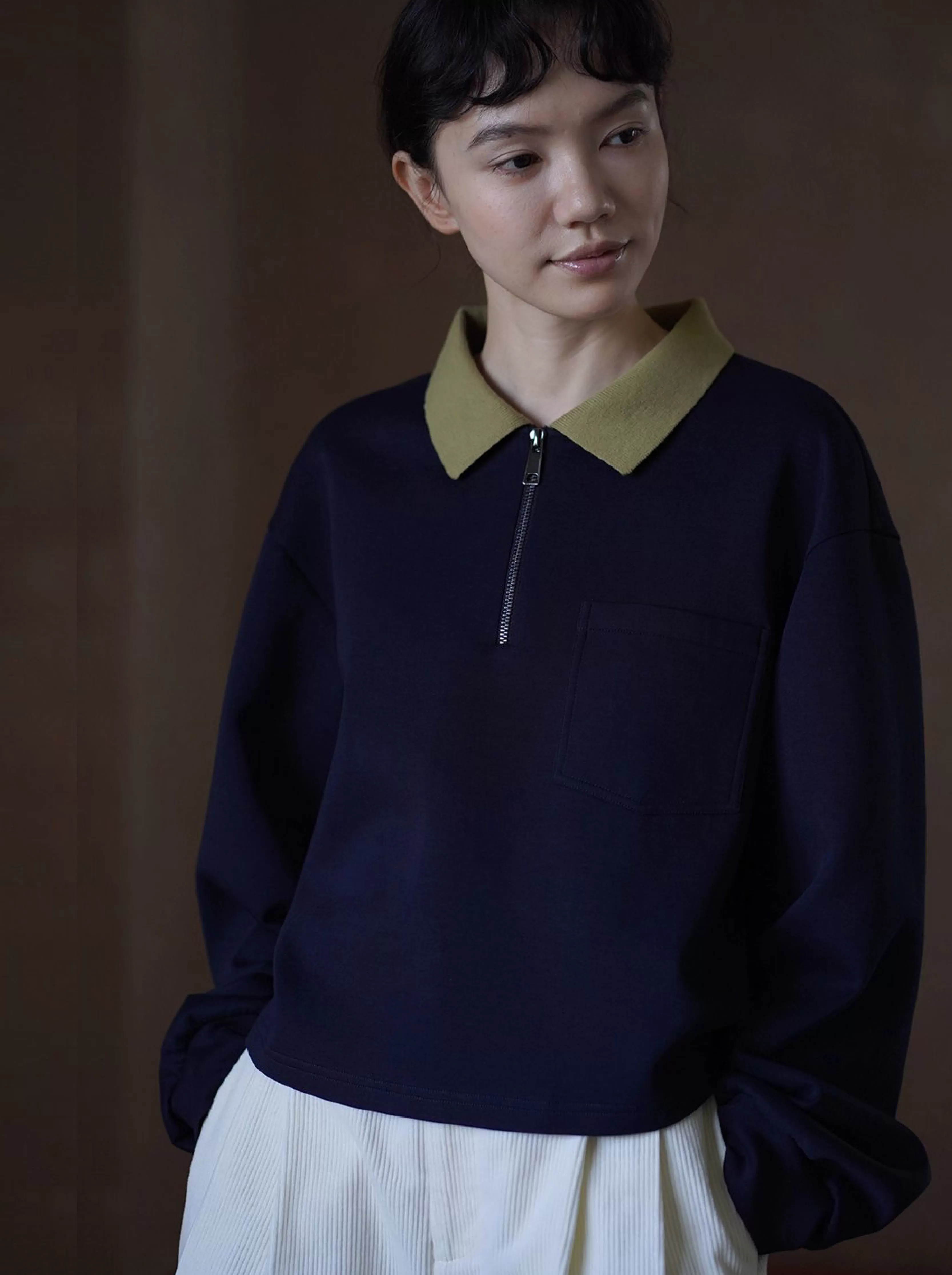 正統學院風撞色Polo領衛衣空氣層針織布料寬鬆顯瘦上衣