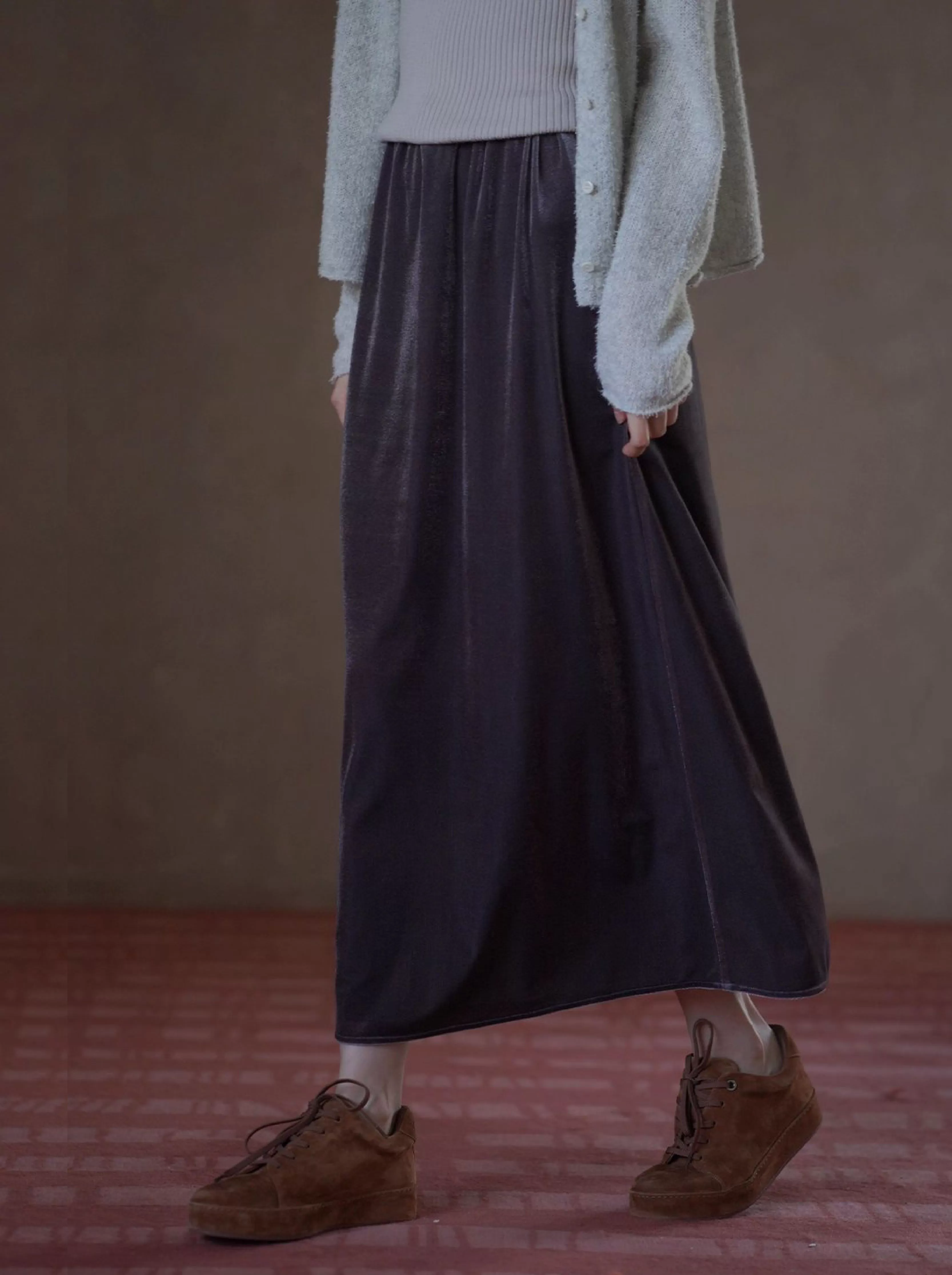 高密度植絨工藝豐滿絨感低調光澤絲絨裙高腰顯瘦半身裙