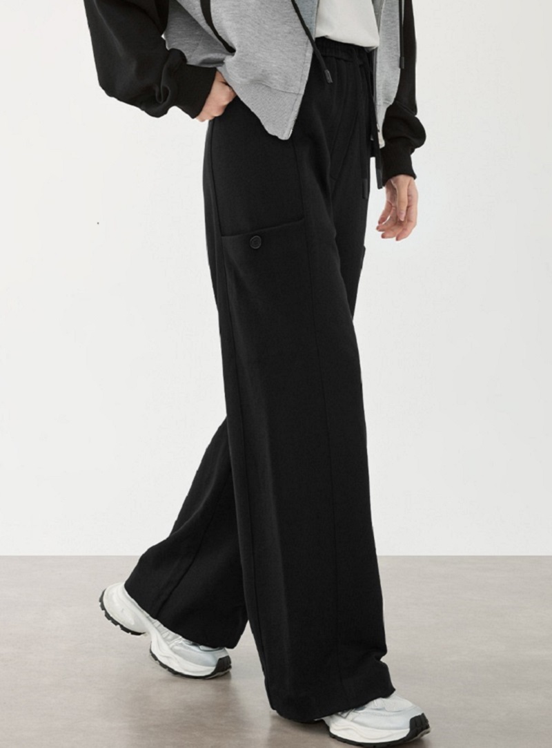 中大尺碼顯瘦休閒褲黑色直筒褲子女闊腿褲