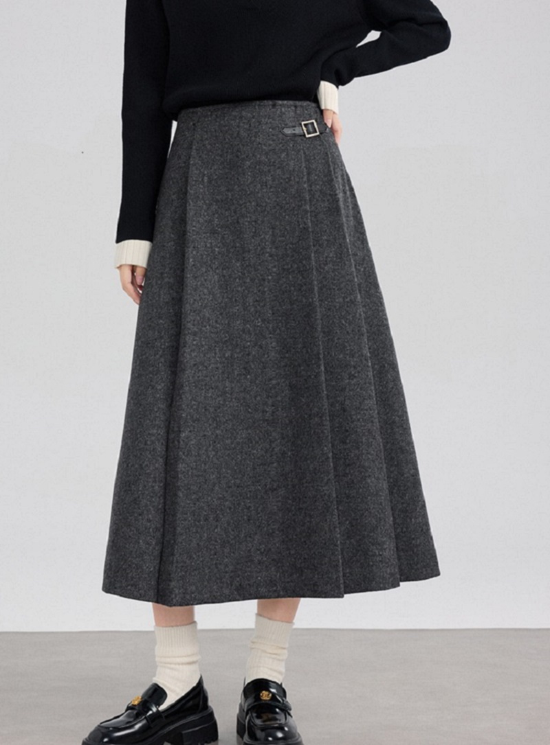 大尺碼灰色毛呢半身裙胖mm顯瘦秋冬A字長裙
