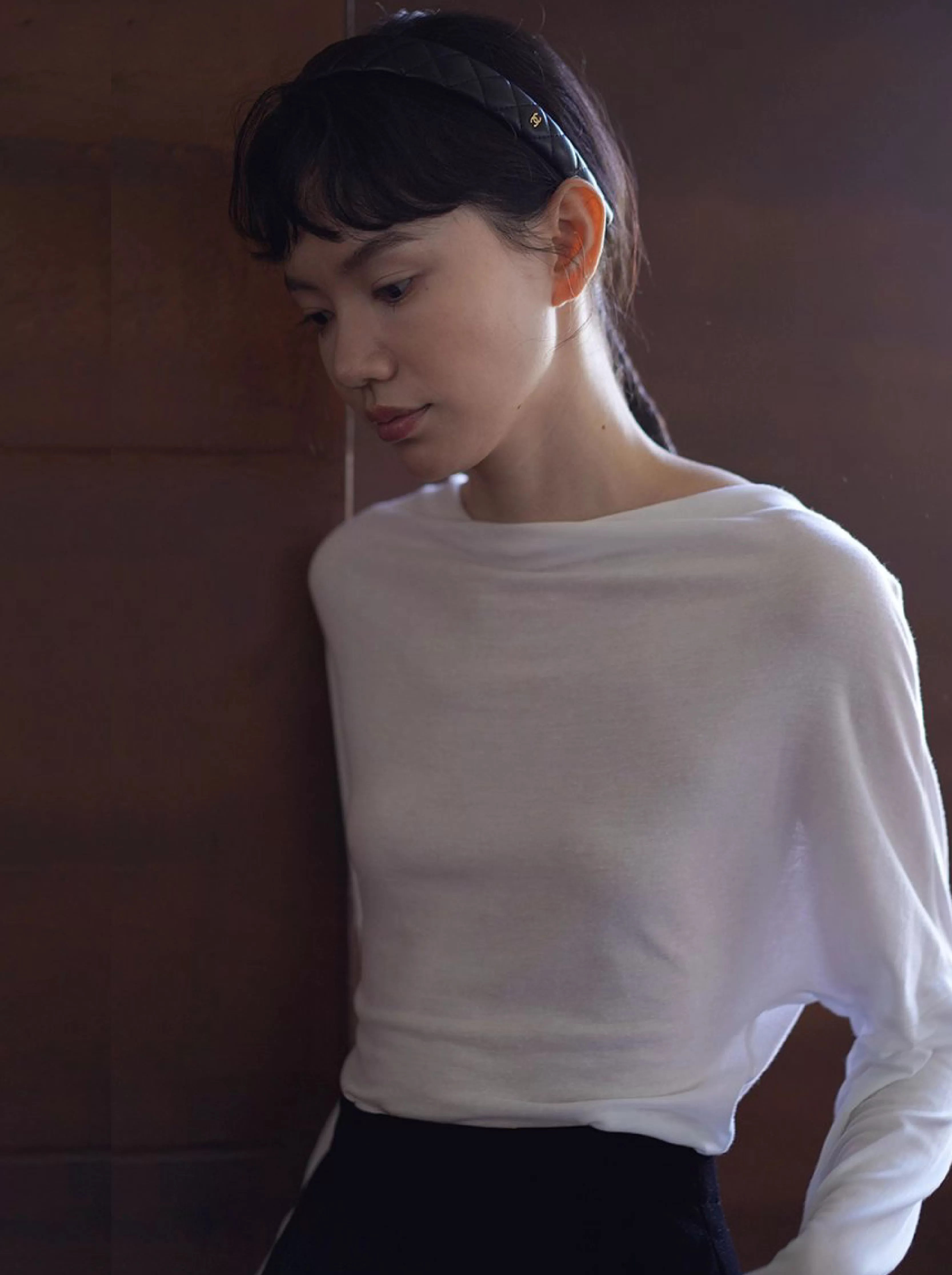 透氣纖維萊賽爾亞麻鬆弛蕩領寬鬆顯瘦長袖T恤通勤上衣女