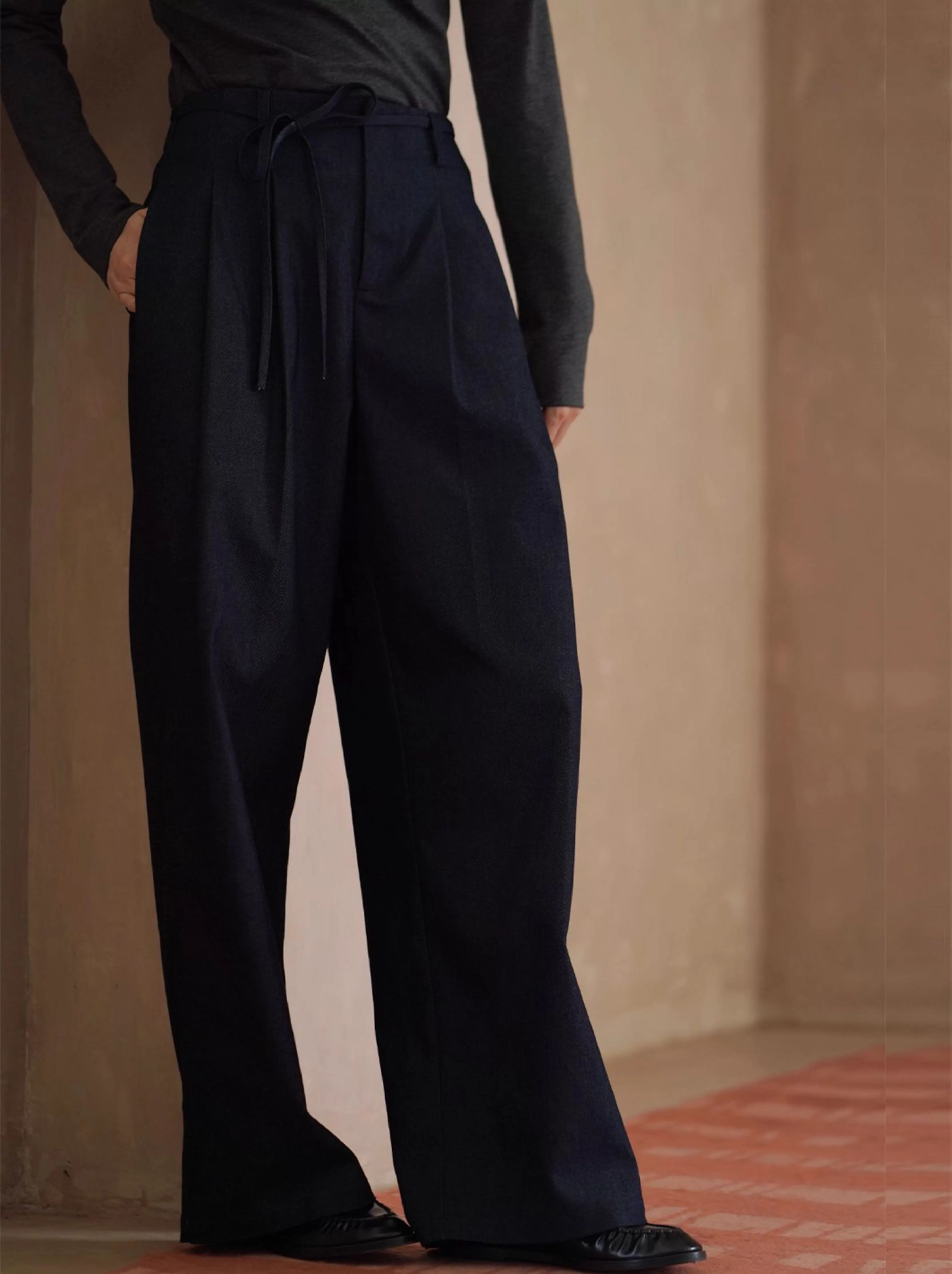 基礎時髦法則不挑人顯瘦版型遮肉寬鬆闊腿高腰牛仔長褲