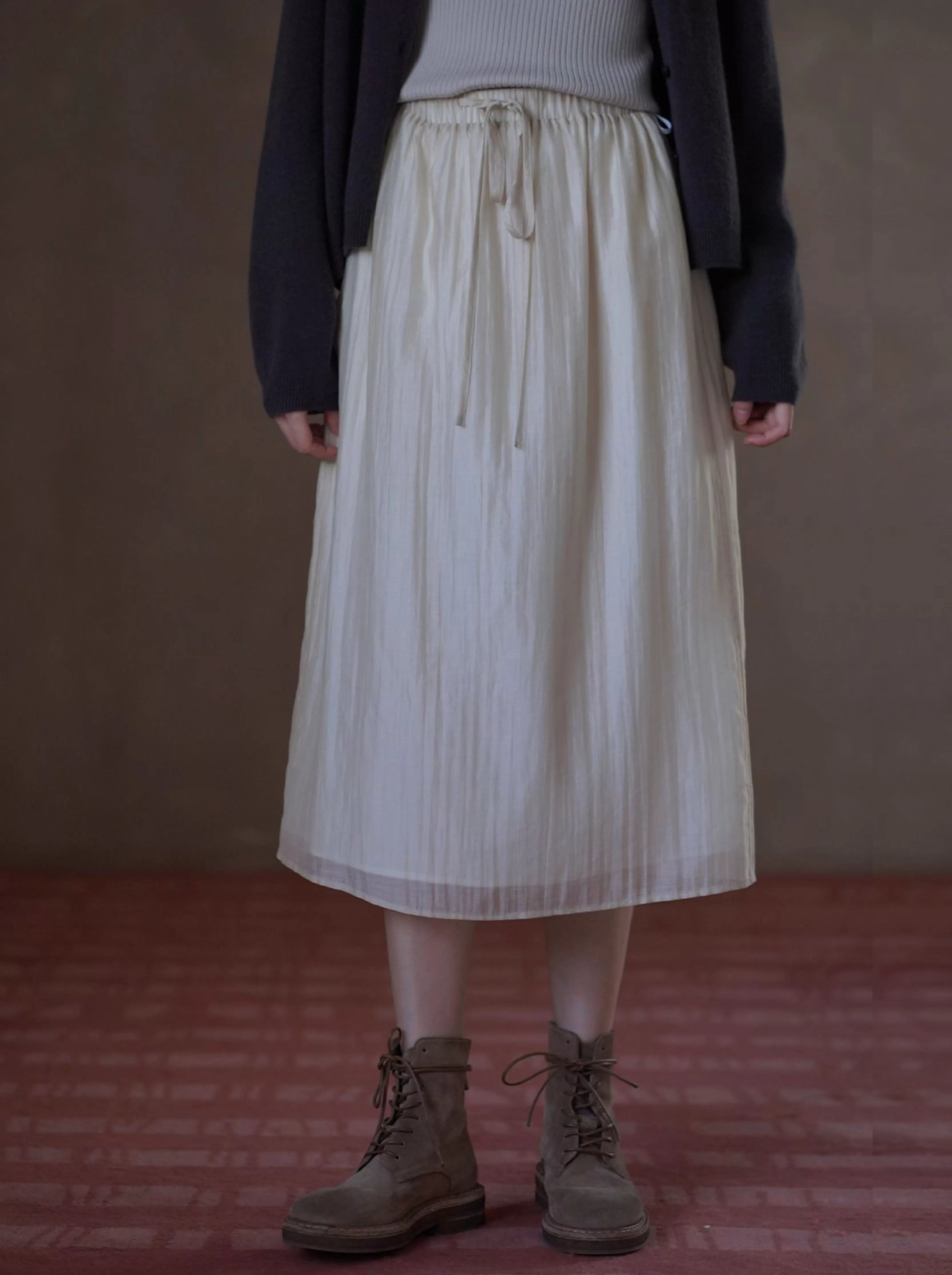 縹緲雲感萊賽爾亞麻透氣細膩肌理抽繩高腰顯瘦微A半身裙