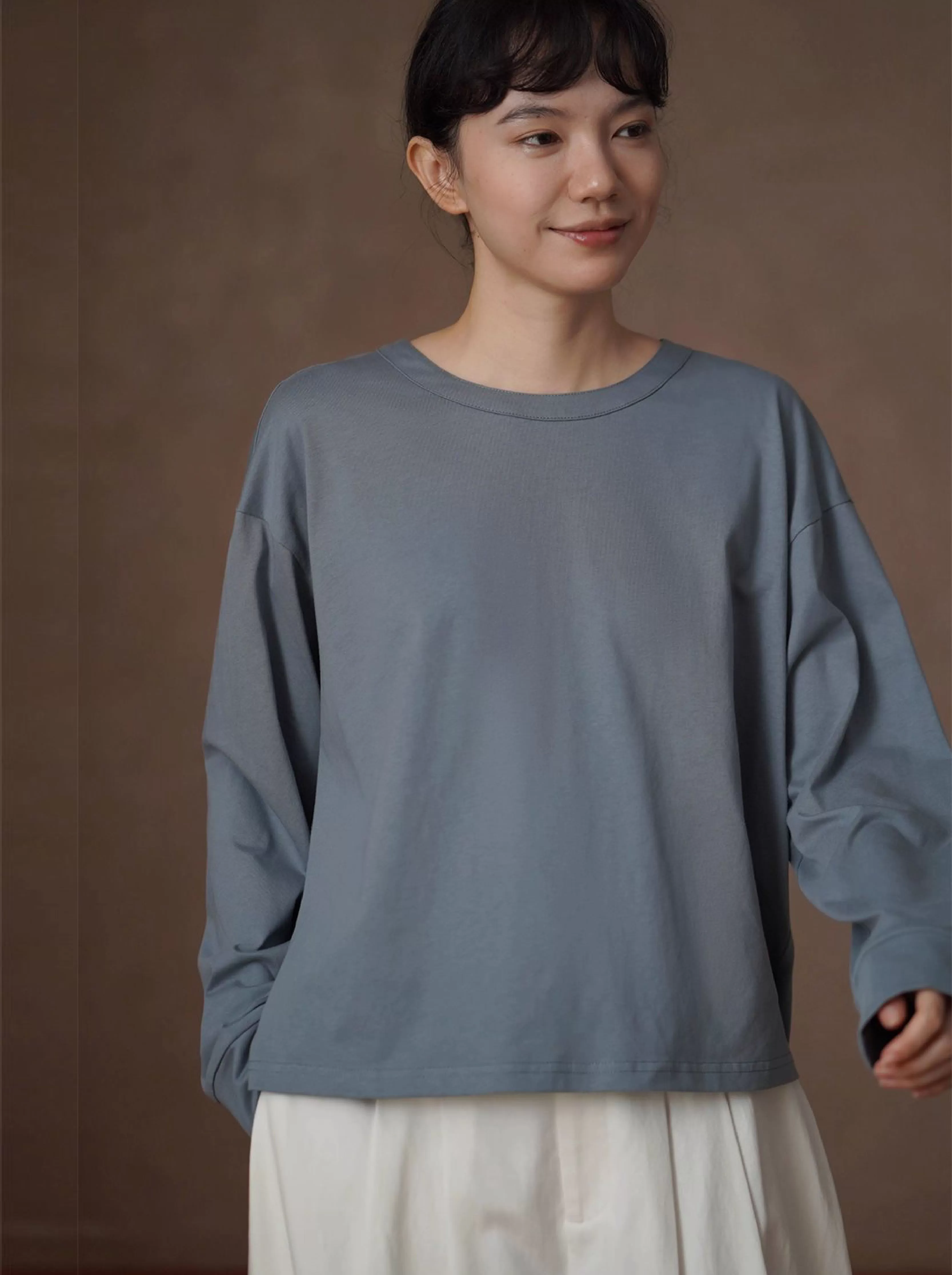 挺闊水洗100棉擦絨手感寬鬆後領口紐扣顯瘦百搭長袖上衣