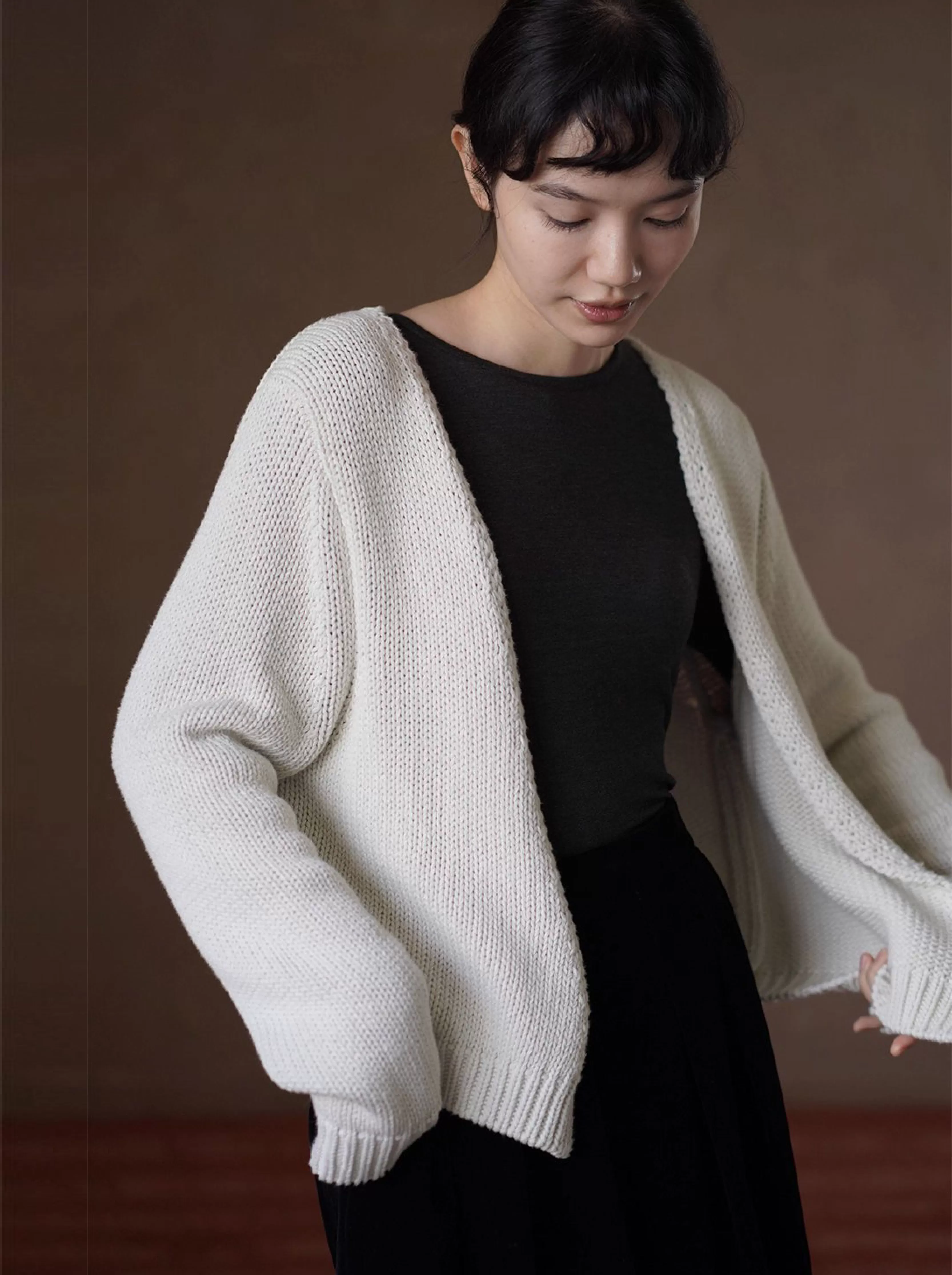 柔軟重工100棉粗棒針編織少女外套慵懶v領顯瘦毛衣開襟衫