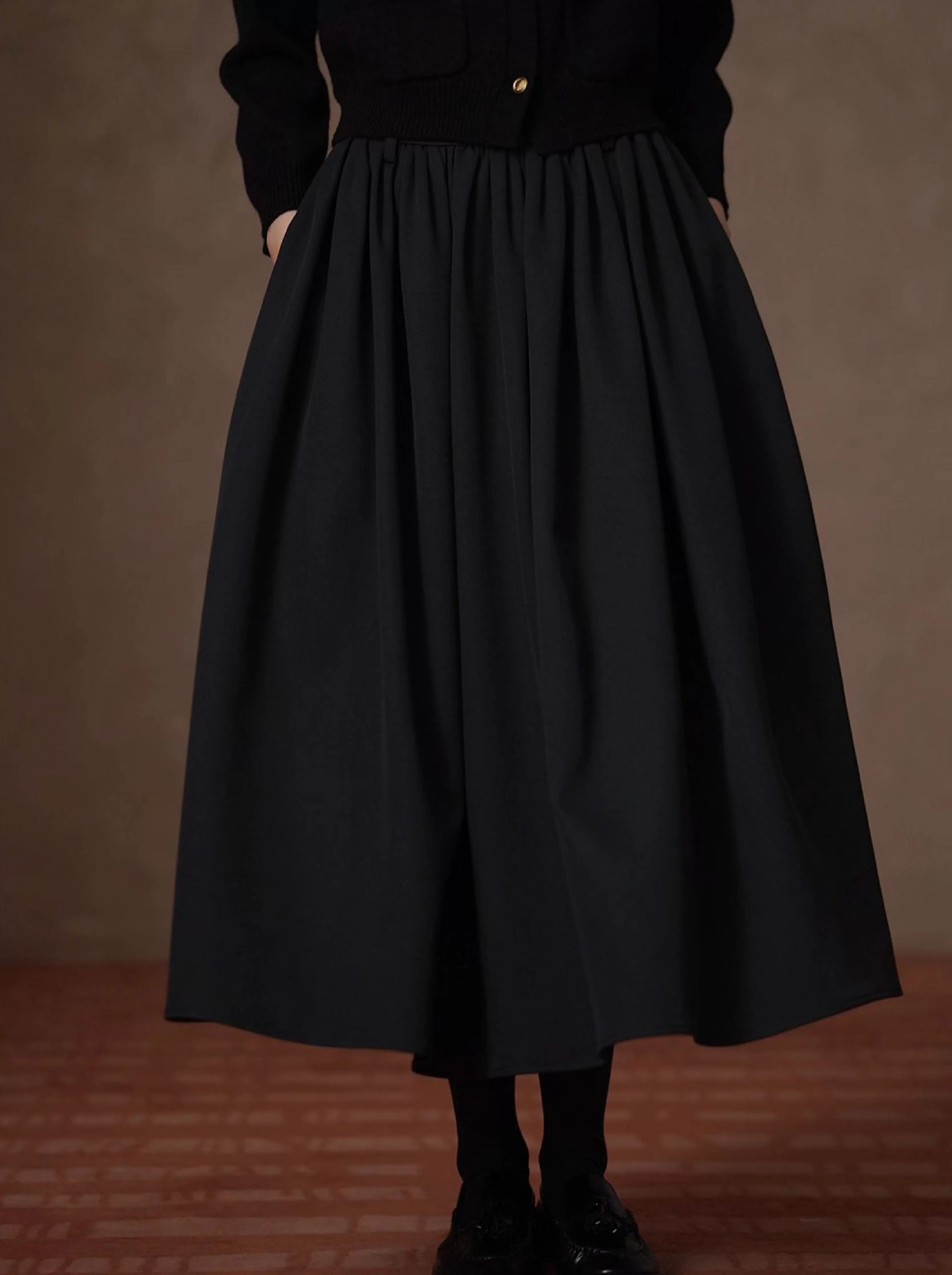 優雅舞者立體A字廓形顯瘦遮肉高腰捏褶蓬蓬通勤半身裙女