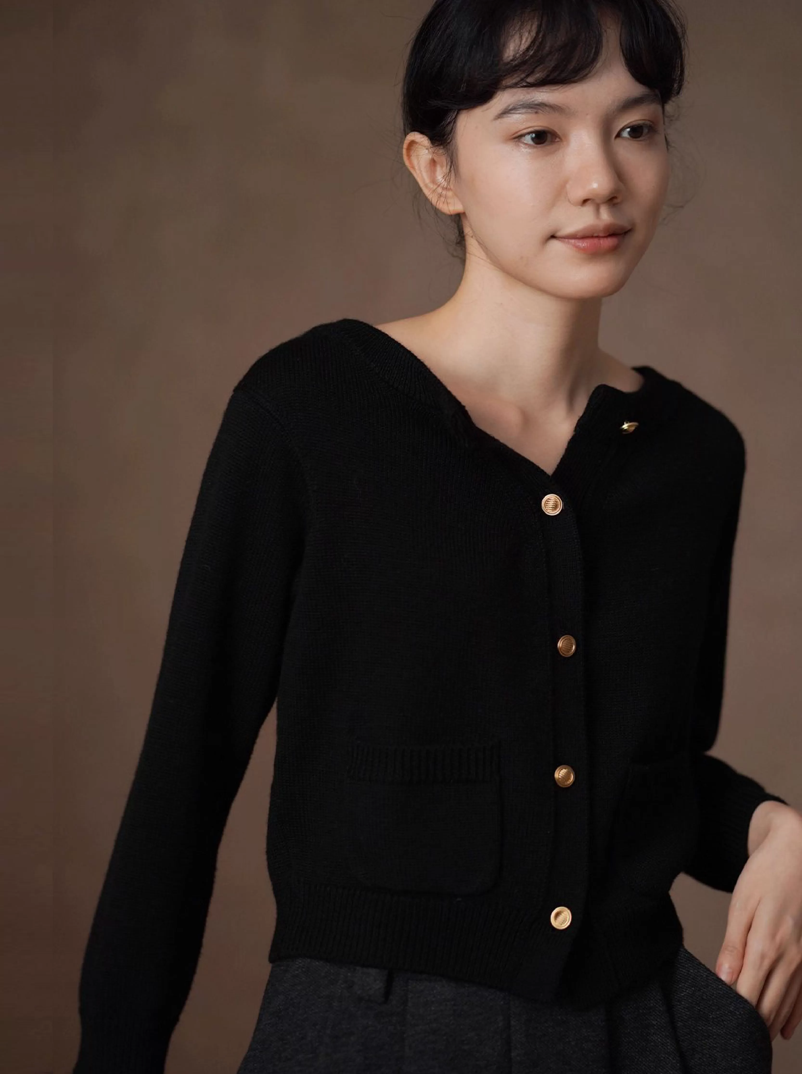 穿搭驚喜前後雙開復古金扣羊毛混紡毛衣顯瘦外套女