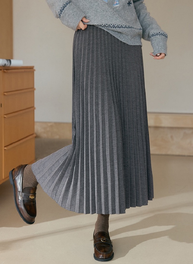 大尺碼女裝高腰A字半身裙灰色百褶裙長款裙子