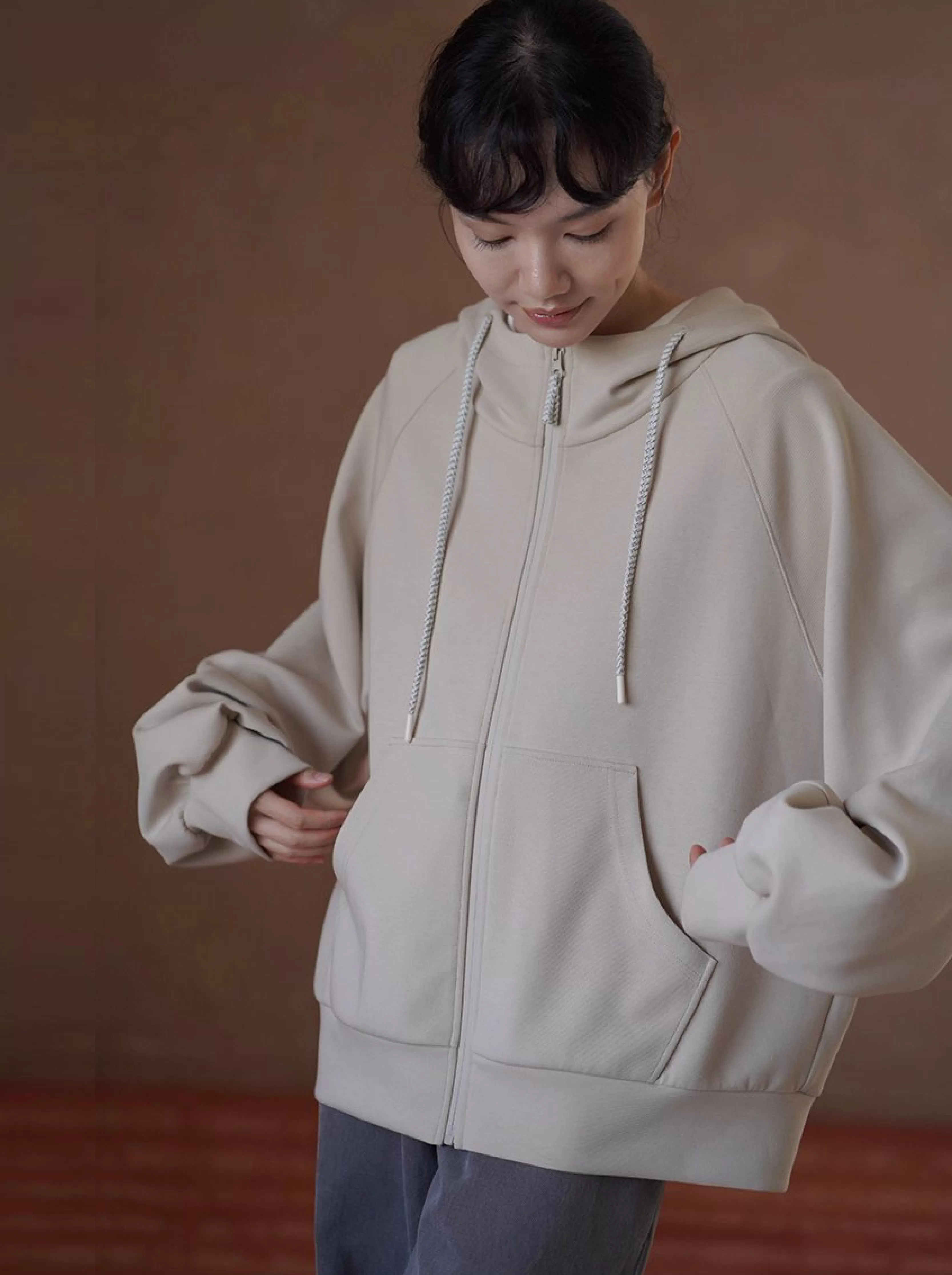 細節控柔軟起司衛衣休閒寬鬆暗格肌理棉感顯瘦連帽外套