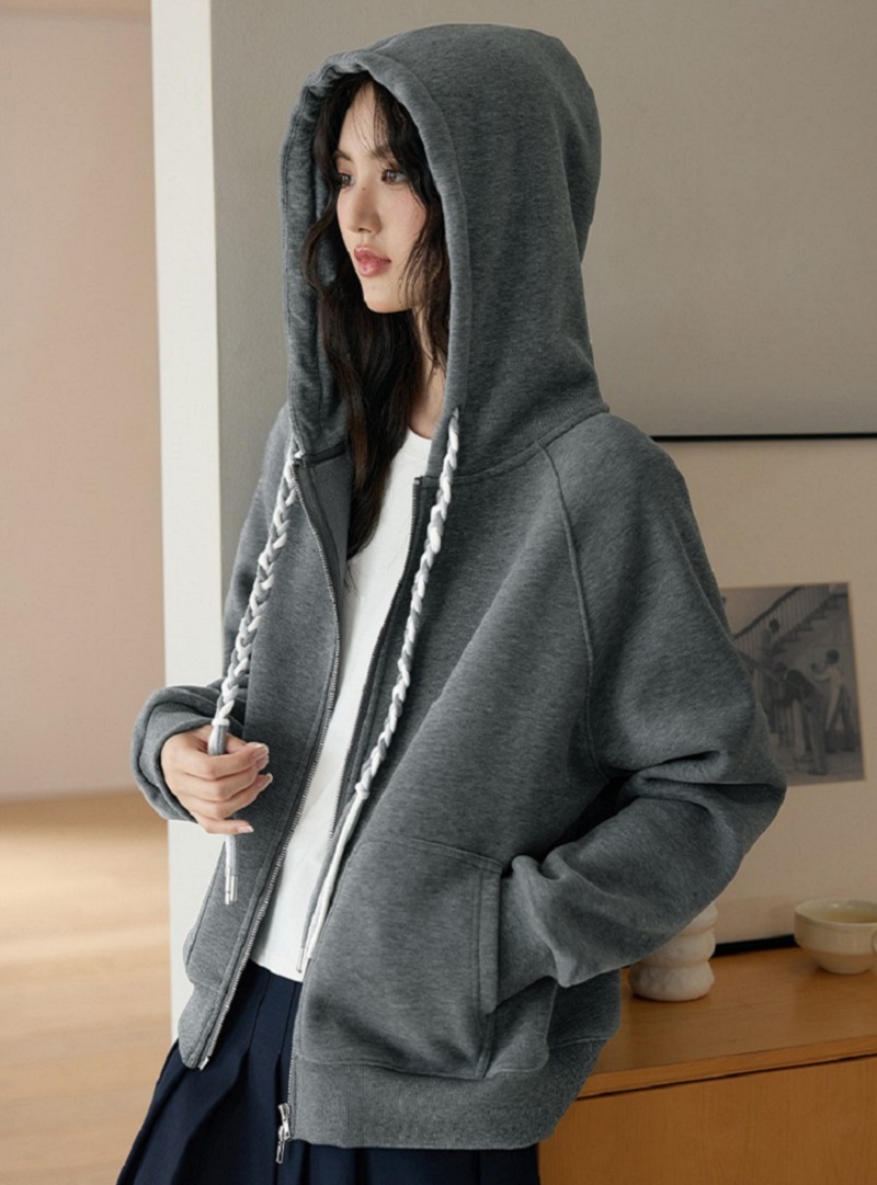 大尺碼連帽刷絨外套寬鬆上拉鍊長袖外套