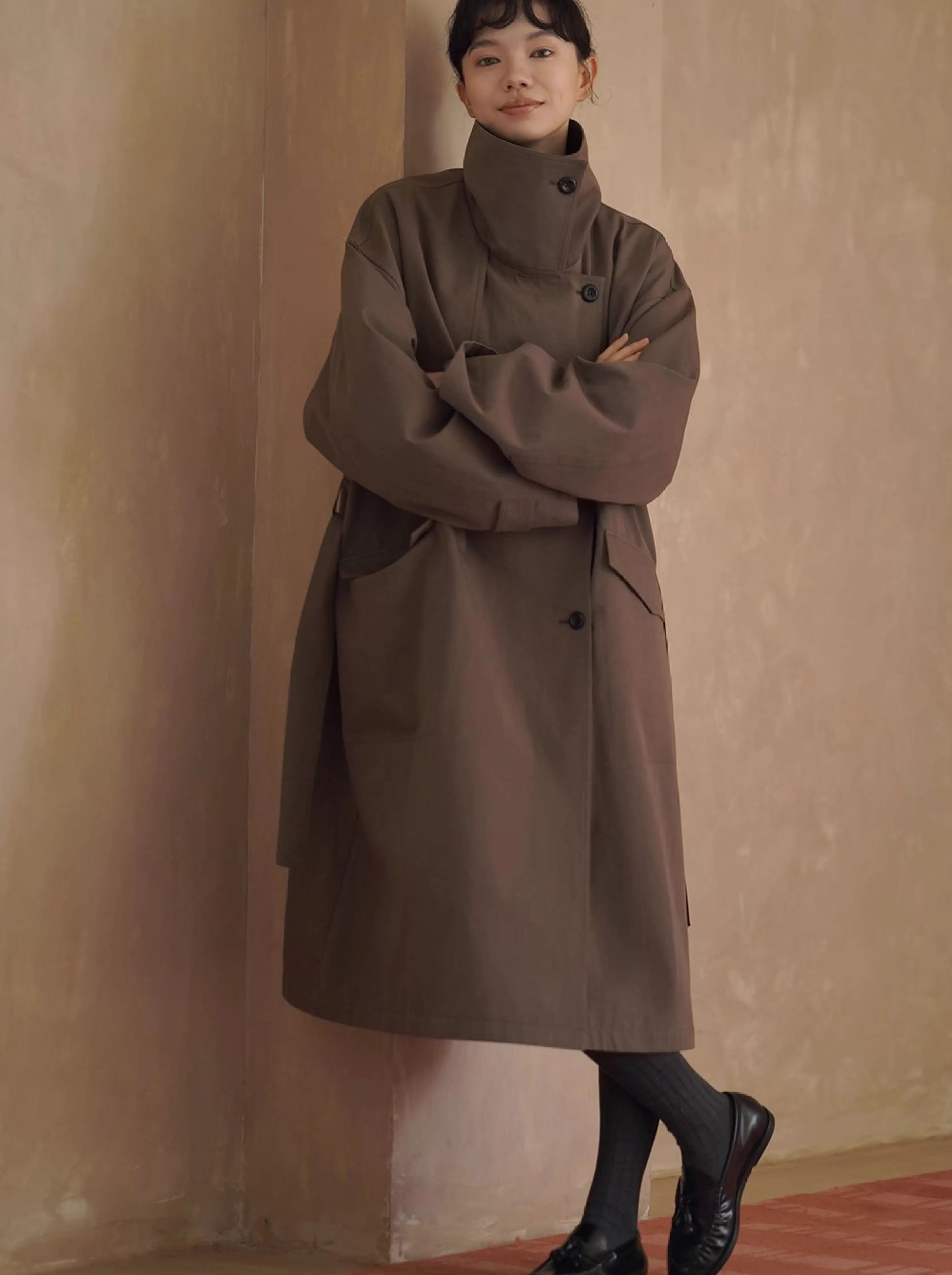 利落入秋100棉挺括寬鬆簡約氣場長款顯瘦通勤風衣外套女