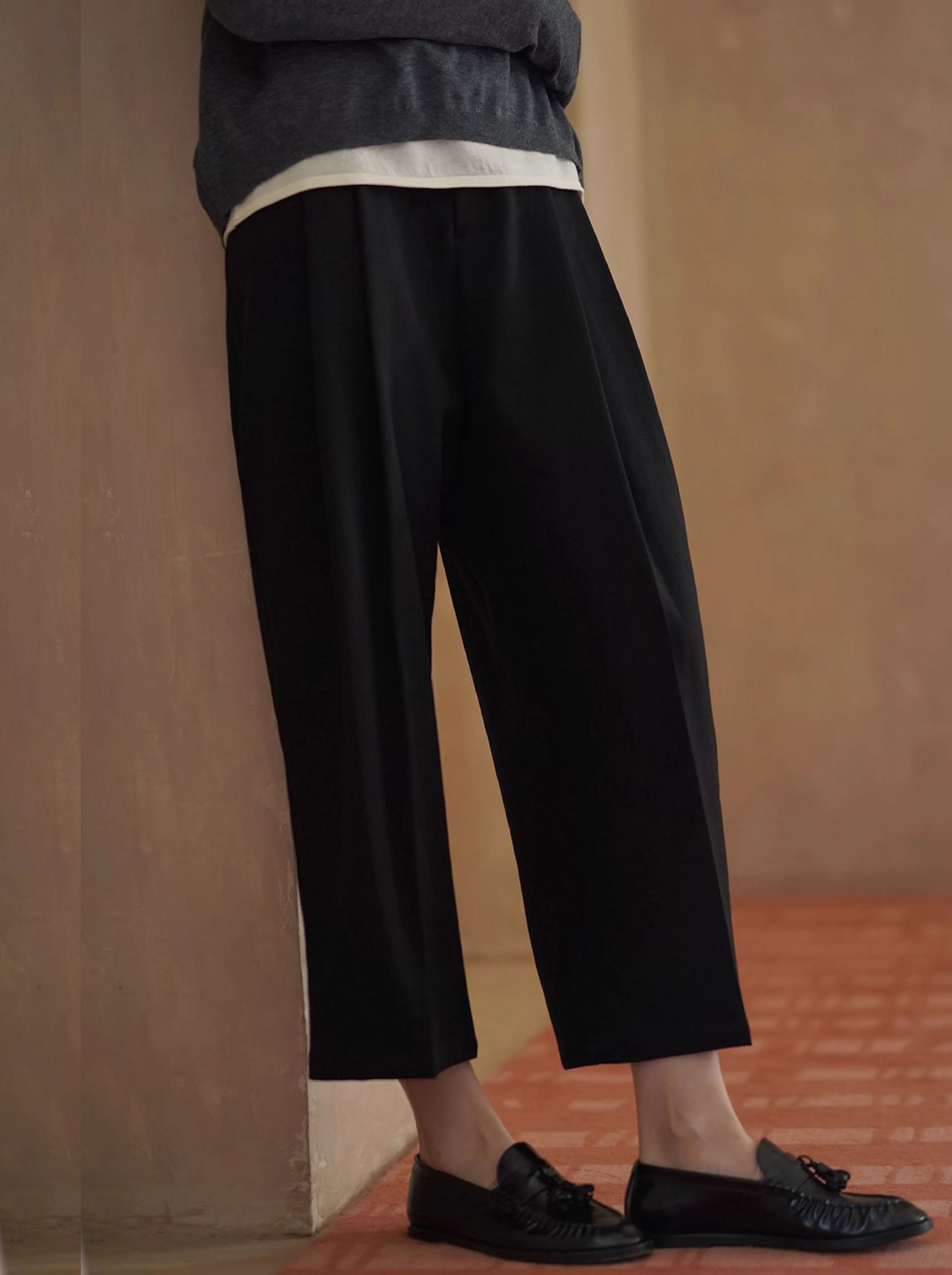 紳士通勤西裝褲俐落剪裁簡約法式高腰顯瘦錐形九分褲女